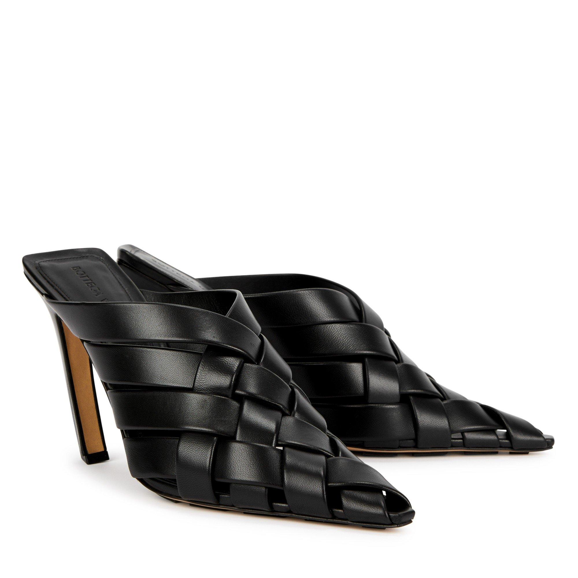 BLACK - Bottega Veneta - WOVEN POINT TOE MULE 100MM - 4