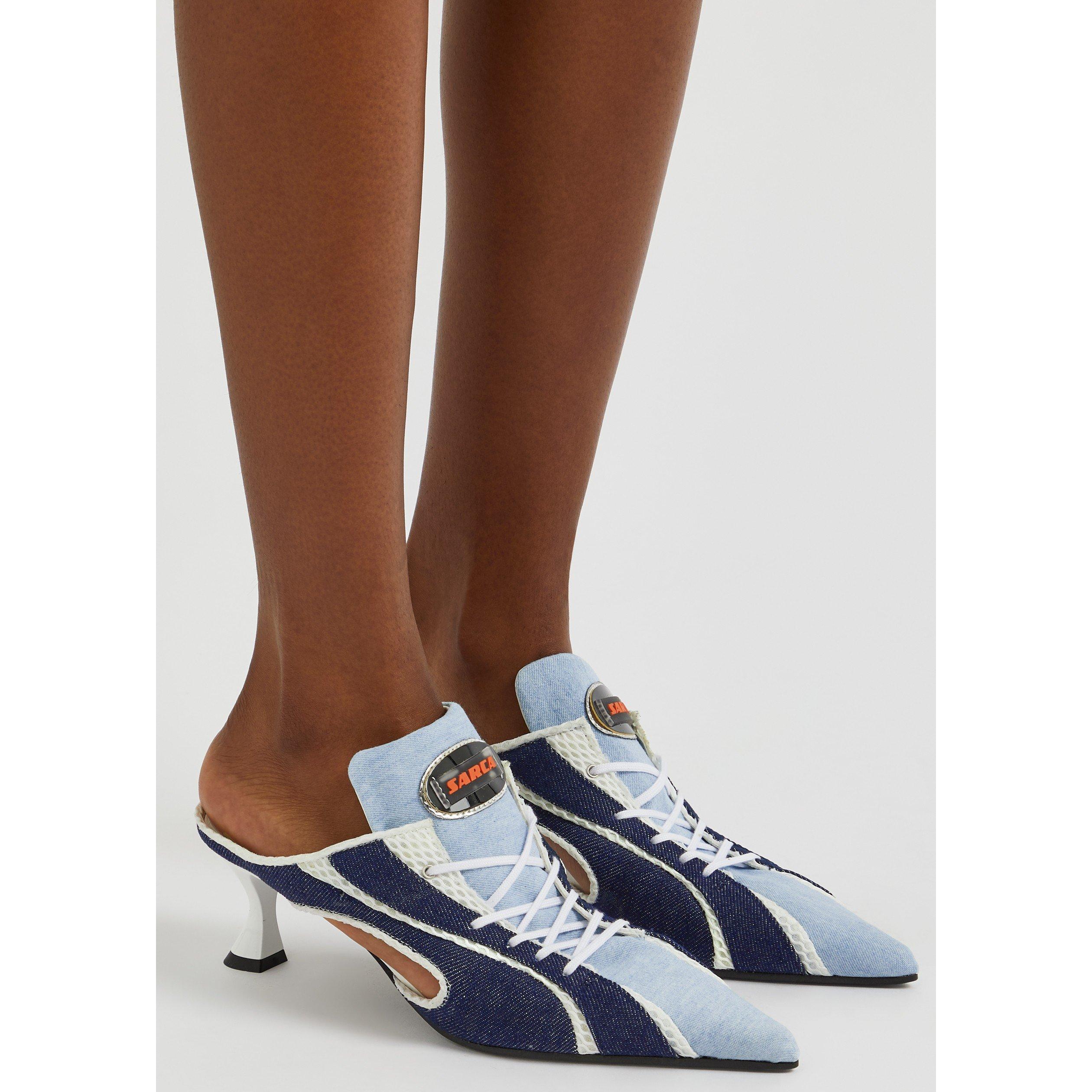 BLUE - Ancuta Sarca - MOTO DENIM MULE KITTEN HEELS - 3