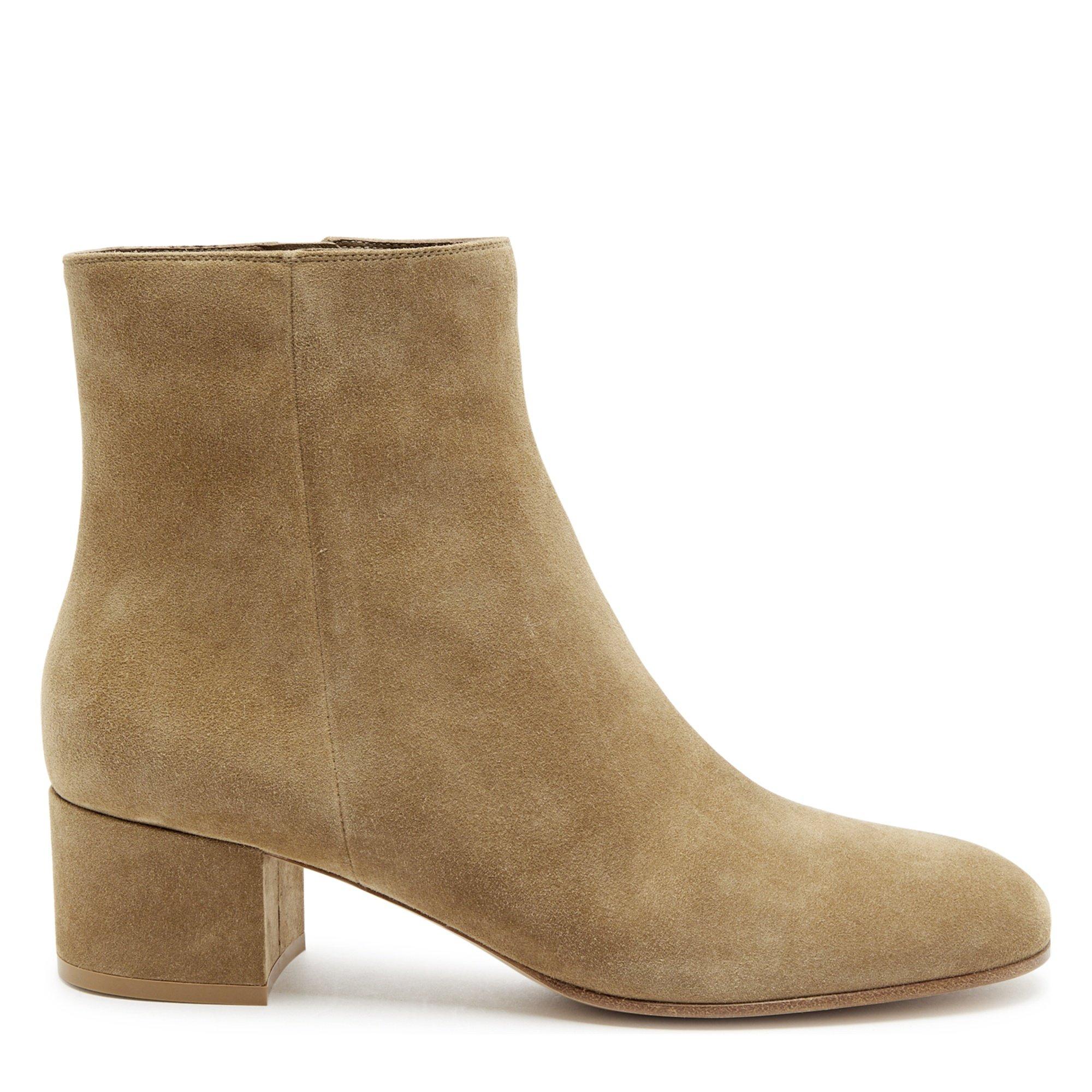 CAMEL - Gianvito Rossi - Women's Suede Block-Heel Ankle Boots - 1