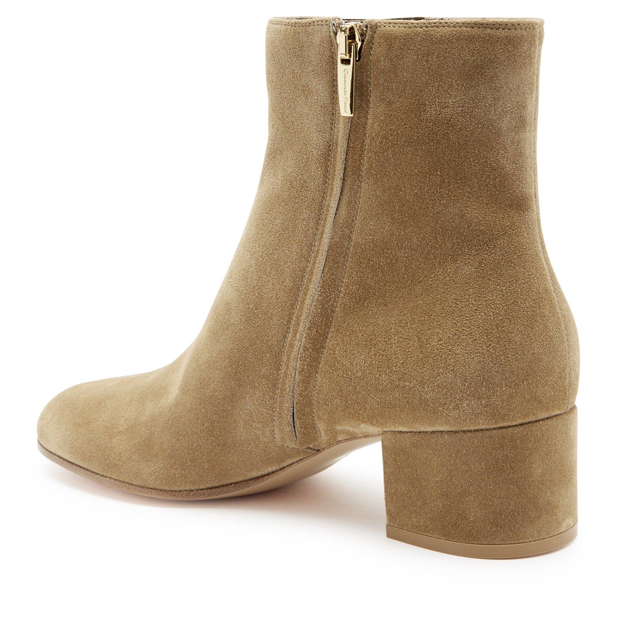 CAMEL - Gianvito Rossi - Women's Suede Block-Heel Ankle Boots - 2