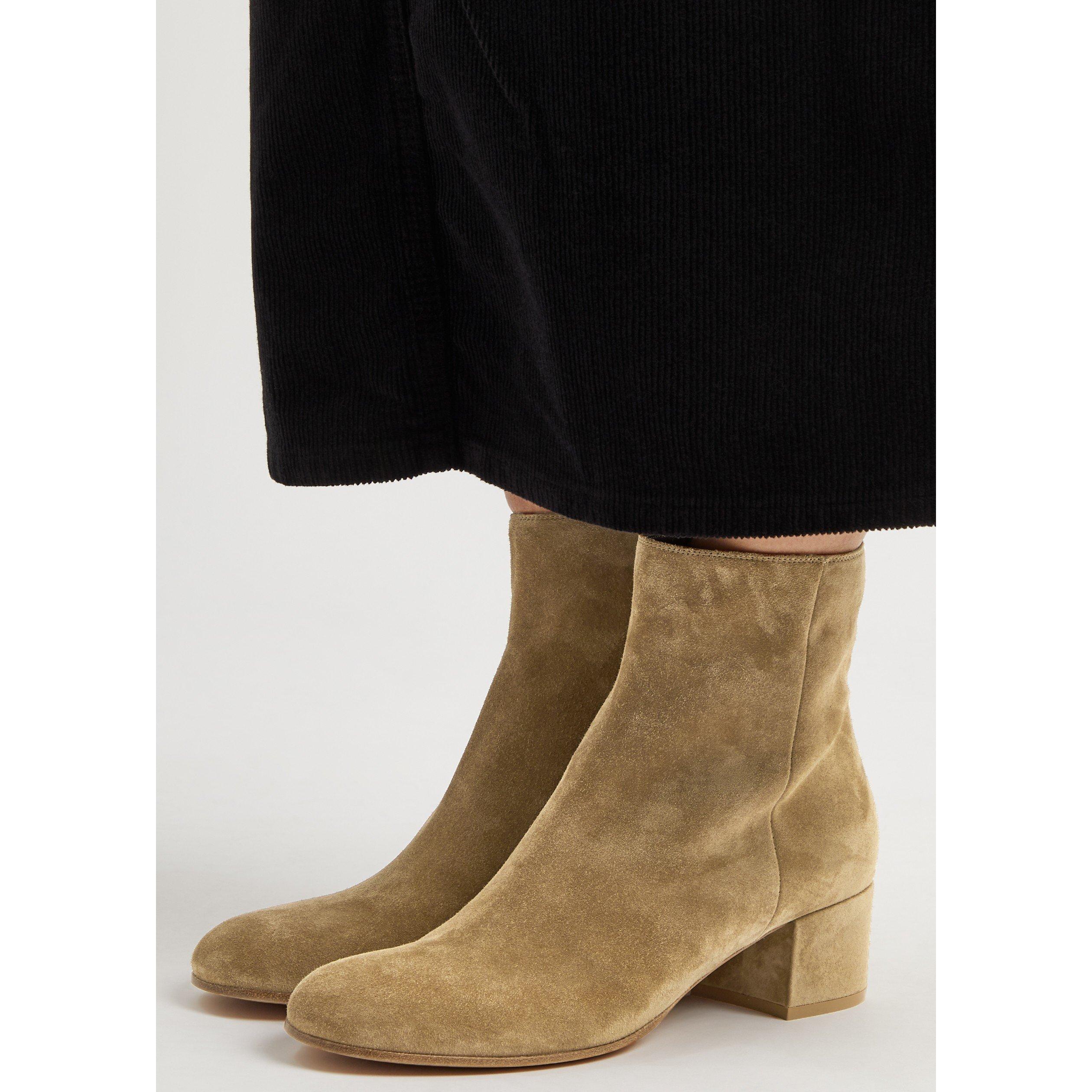 CAMEL - Gianvito Rossi - Women's Suede Block-Heel Ankle Boots - 3