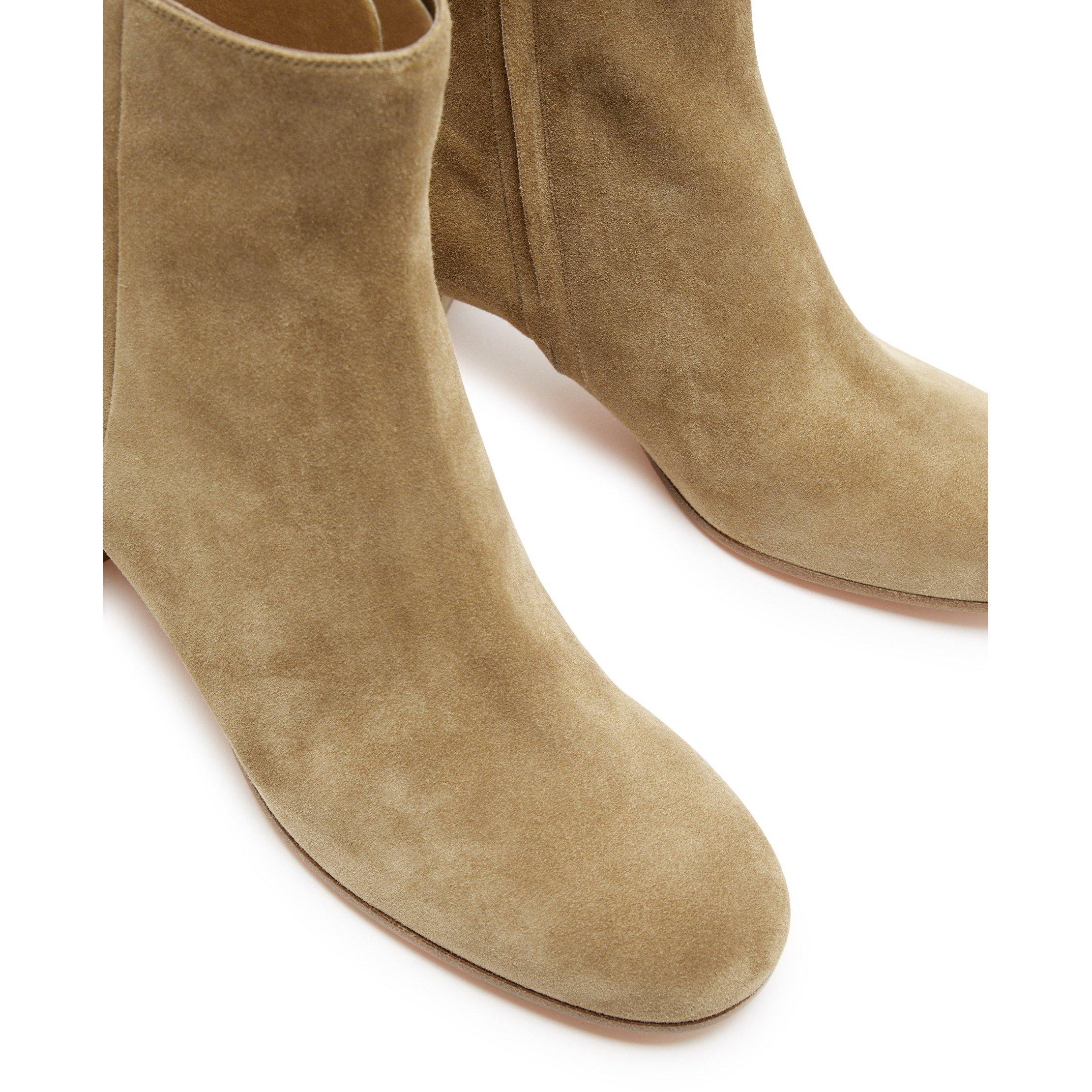 CAMEL - Gianvito Rossi - Women's Suede Block-Heel Ankle Boots - 4
