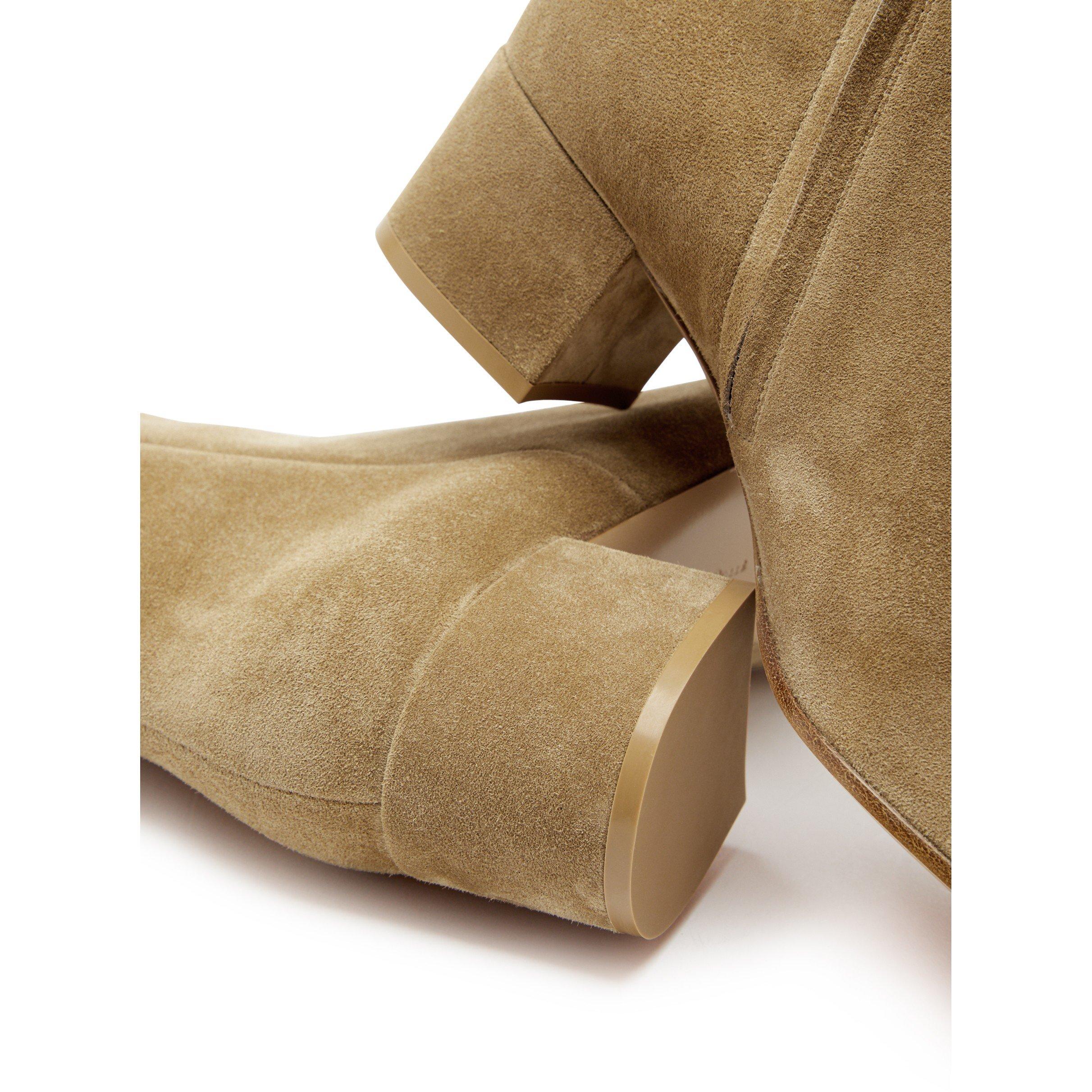 CAMEL - Gianvito Rossi - Women's Suede Block-Heel Ankle Boots - 5