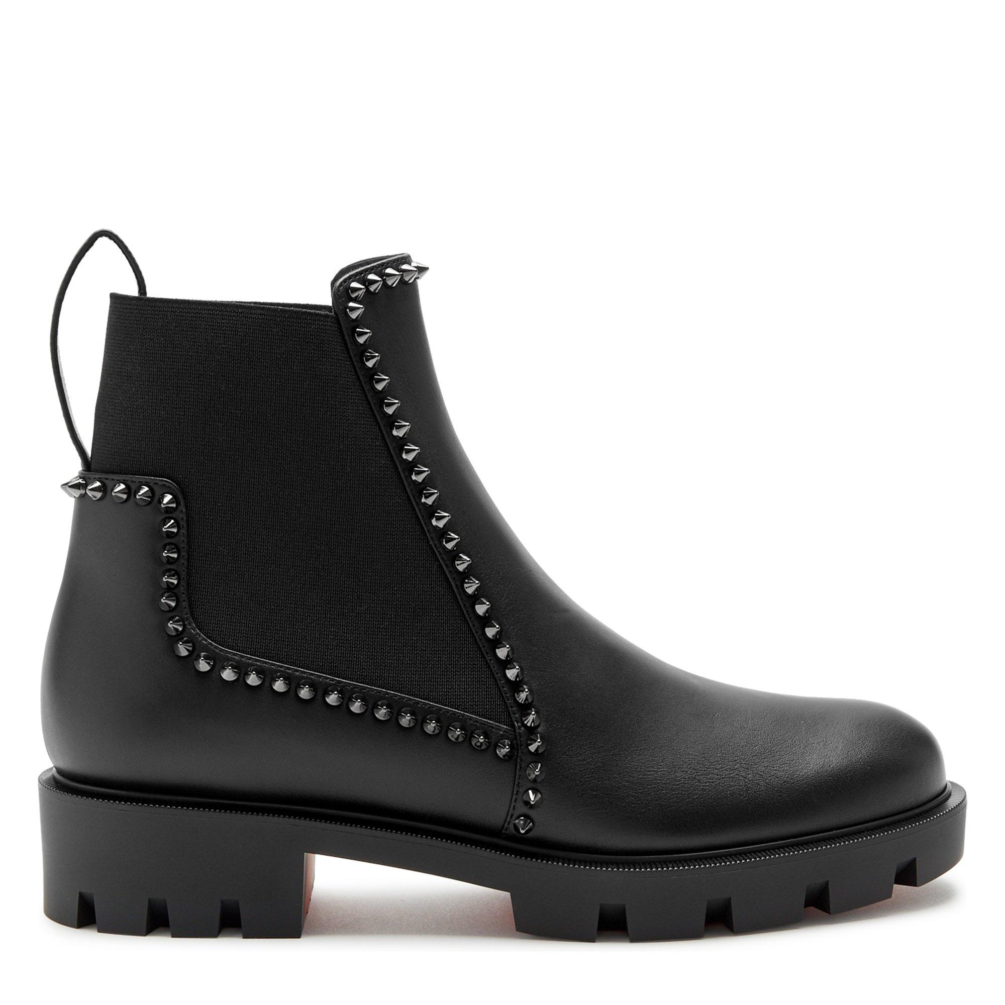 BLACK - Christian Louboutin - OUT LINA SPIKE LUG FLAT BOOT - 1