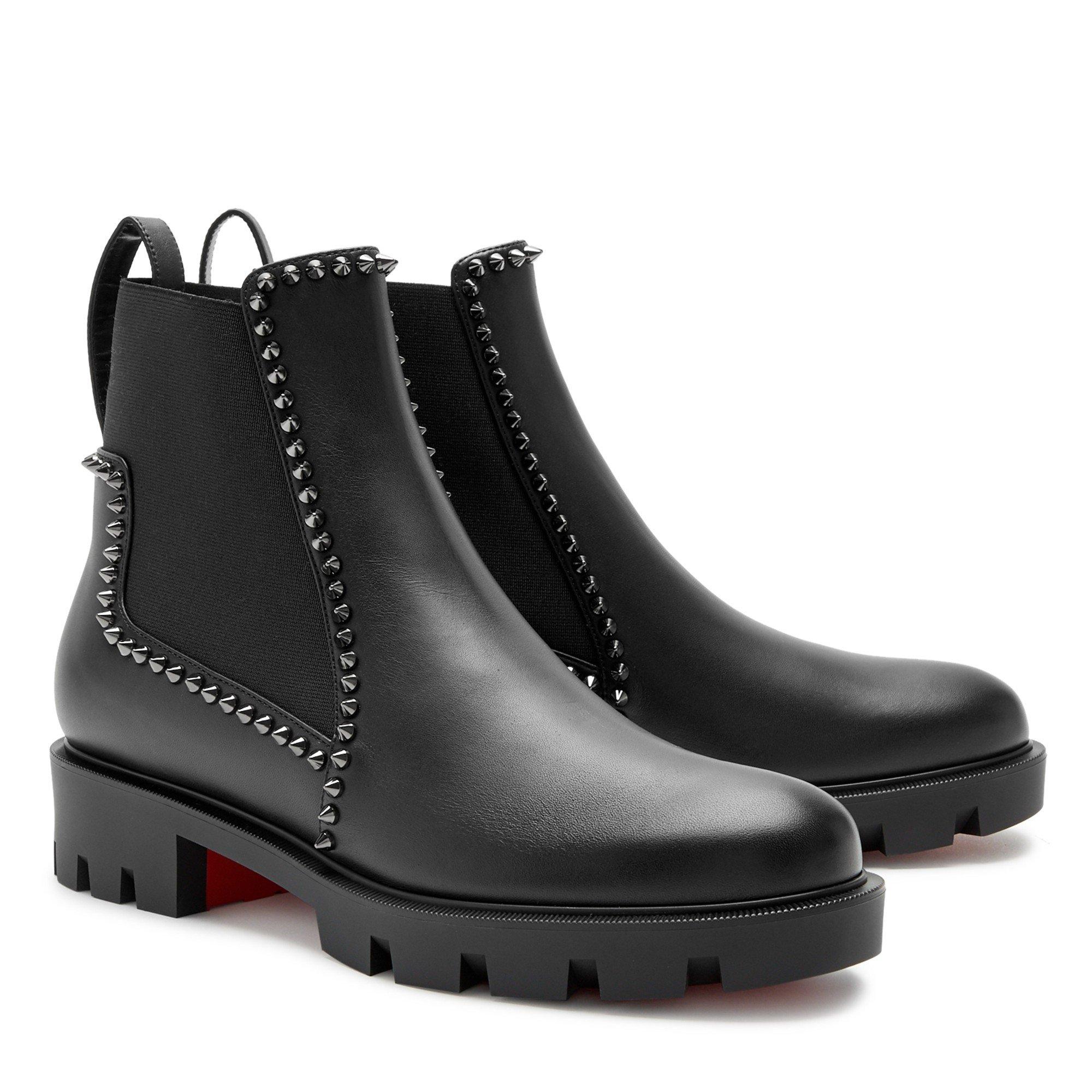 BLACK - Christian Louboutin - OUT LINA SPIKE LUG FLAT BOOT - 2