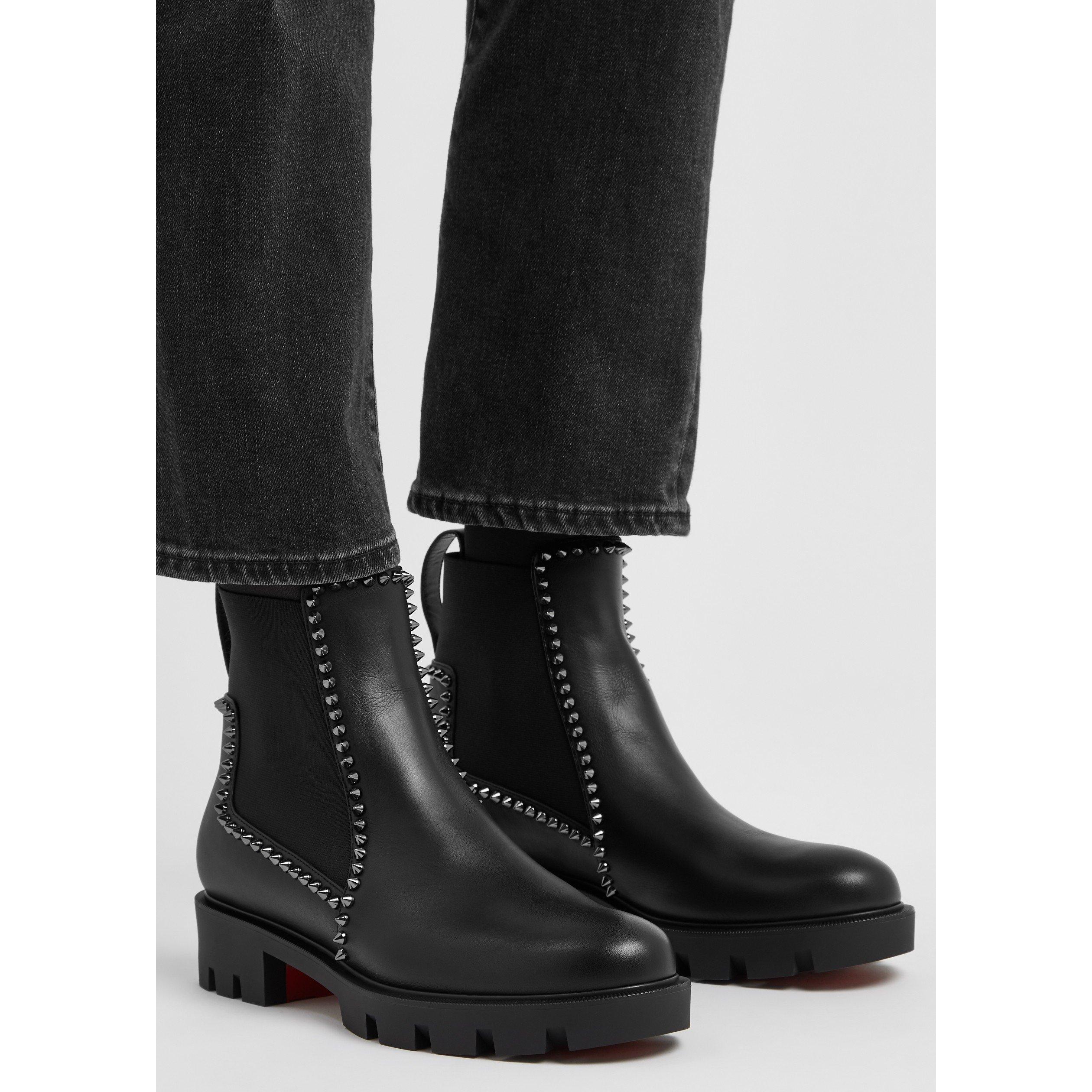 BLACK - Christian Louboutin - OUT LINA SPIKE LUG FLAT BOOT - 3