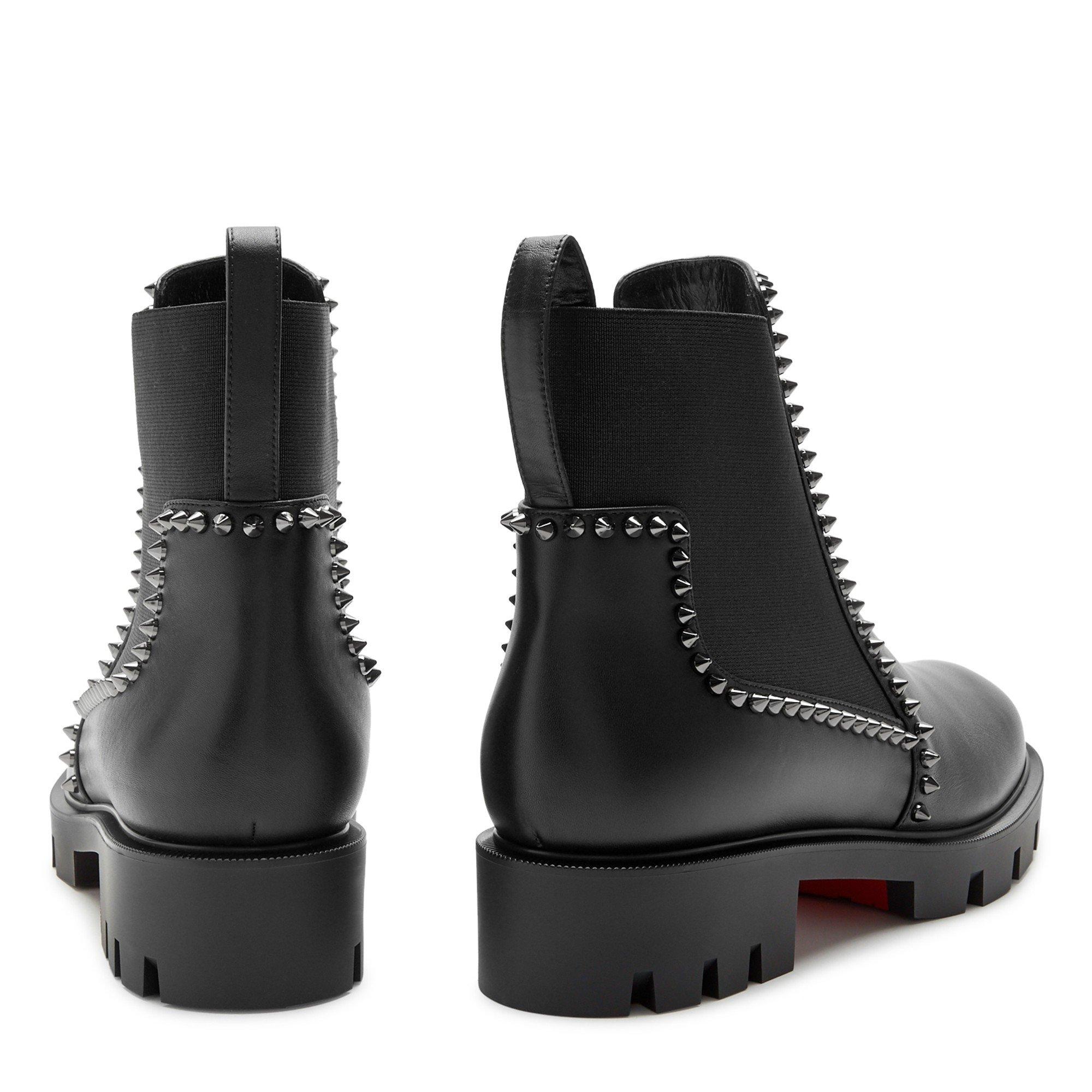 BLACK - Christian Louboutin - OUT LINA SPIKE LUG FLAT BOOT - 4