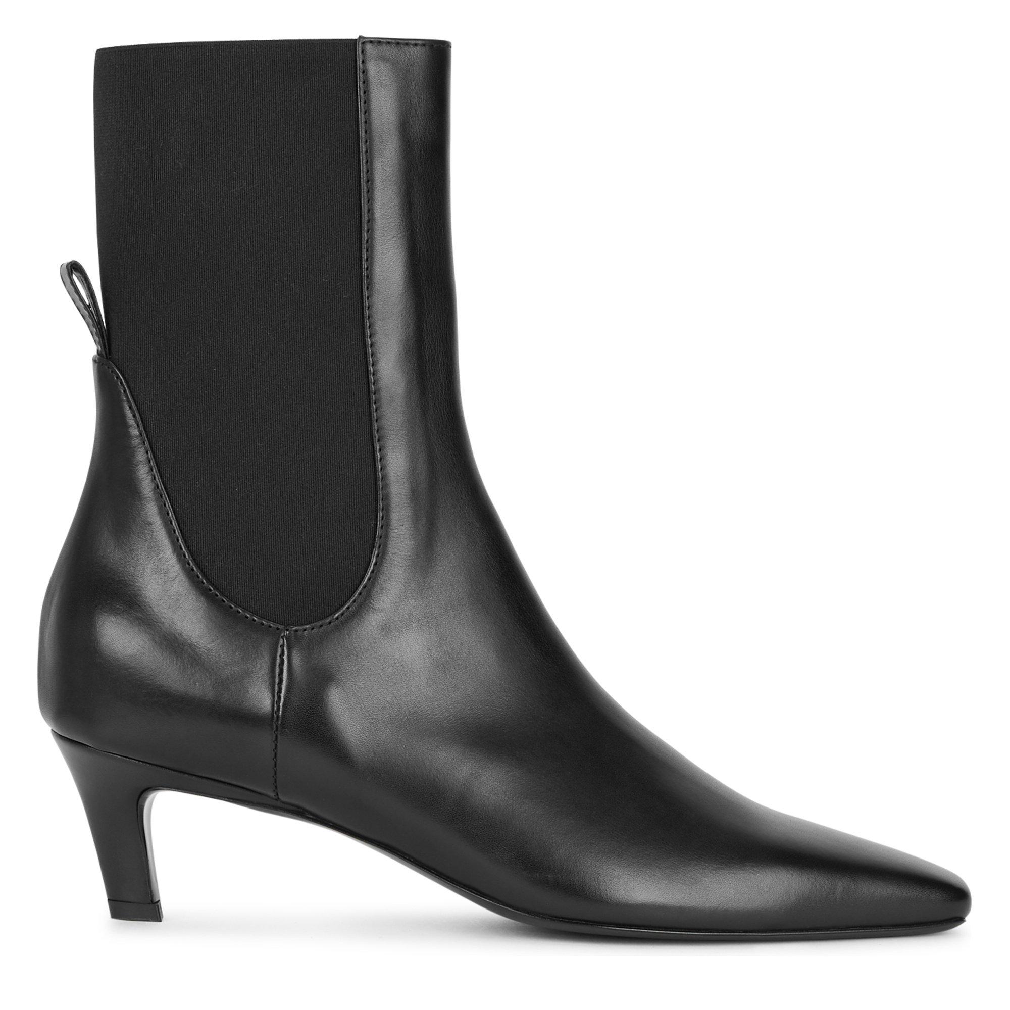 BLACK - Toteme - MID HEEL LEATHER BOOT - 1