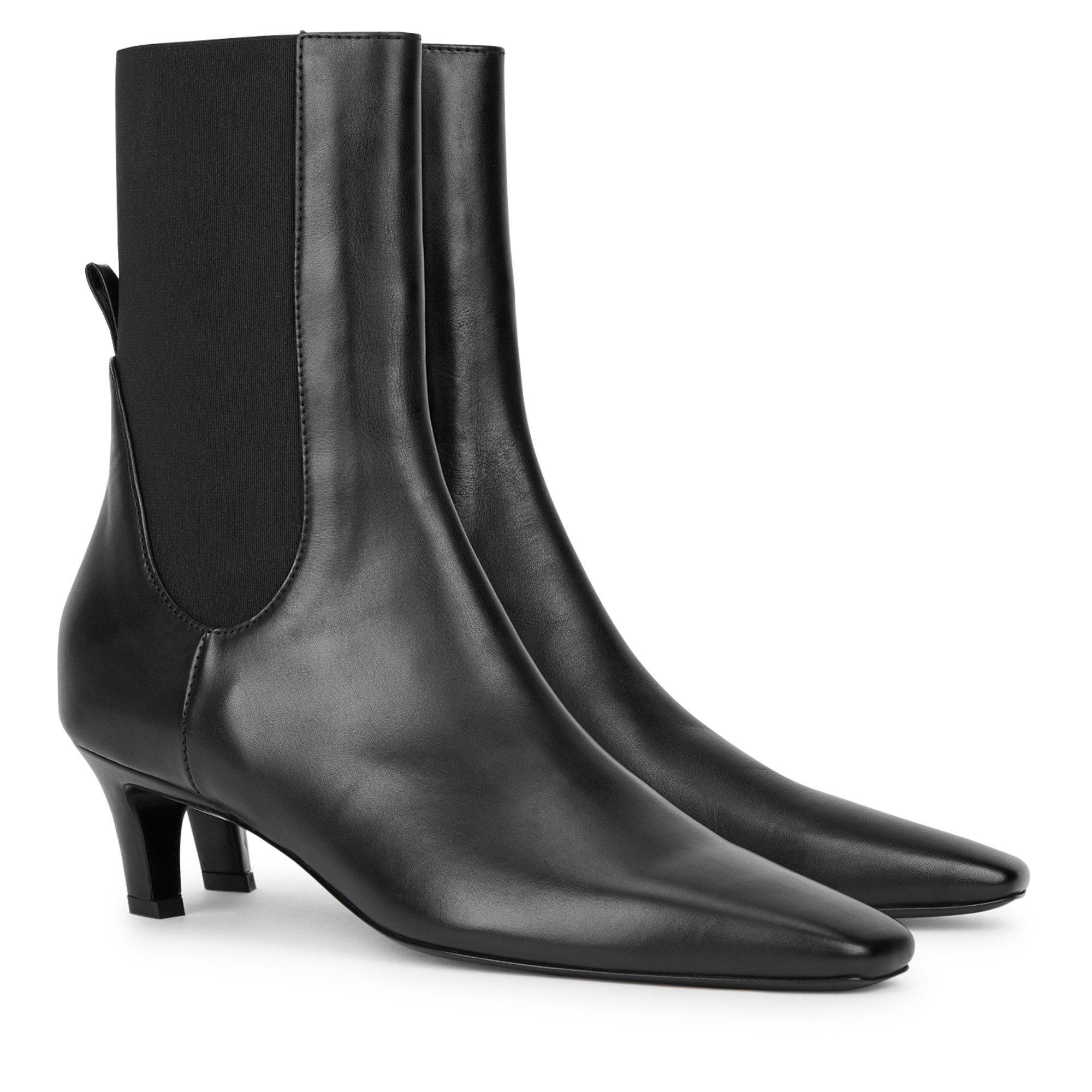 BLACK - Toteme - MID HEEL LEATHER BOOT - 2