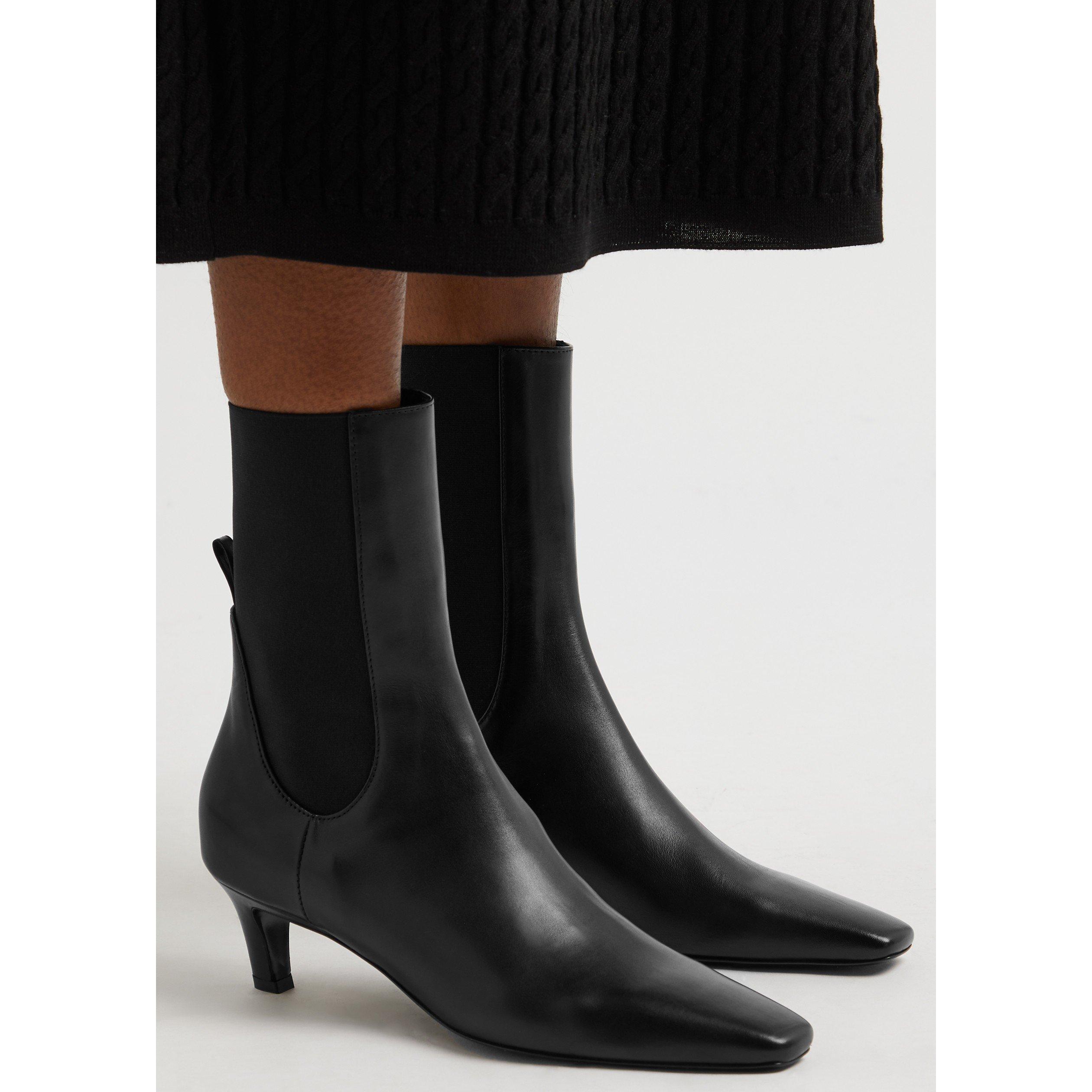 BLACK - Toteme - MID HEEL LEATHER BOOT - 3