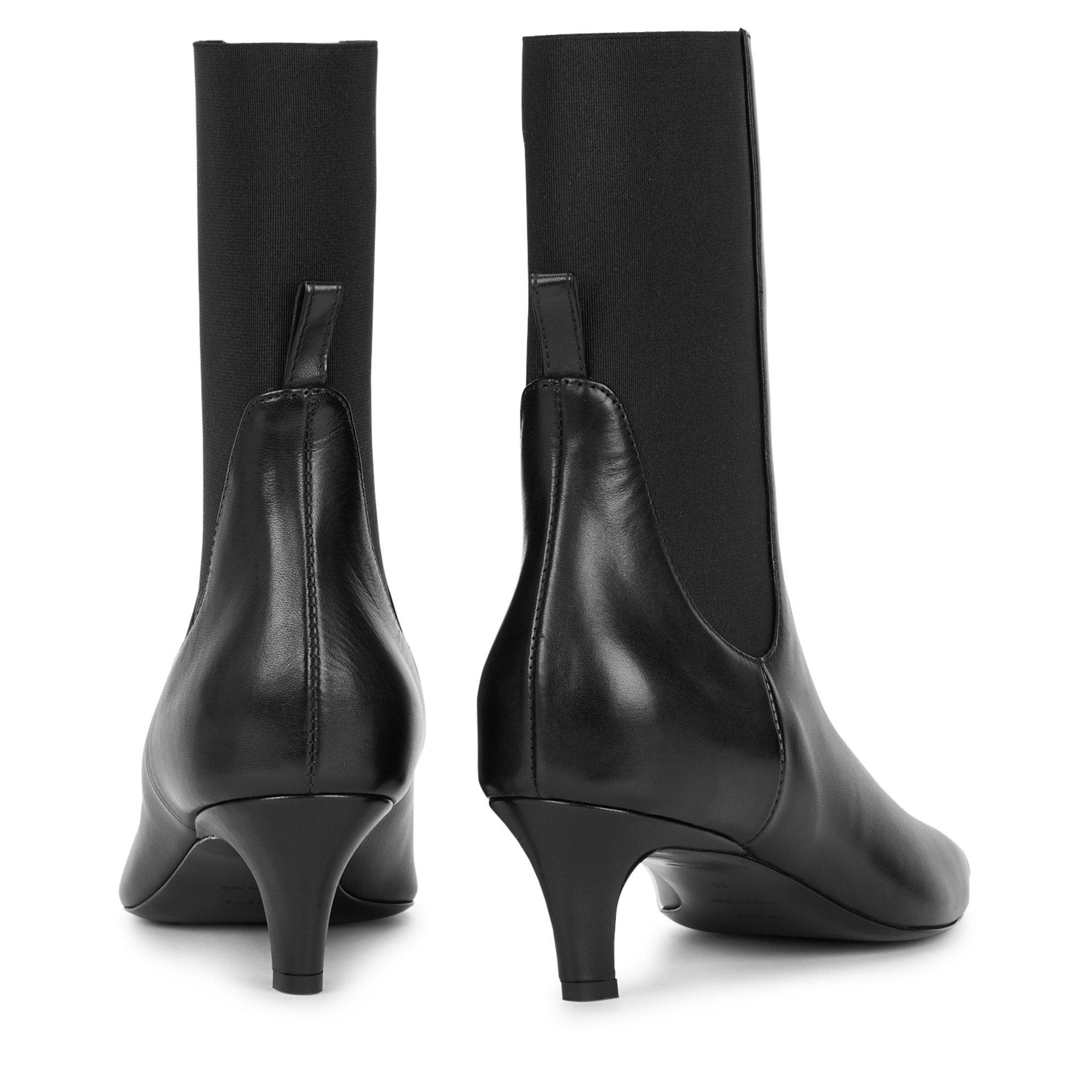 BLACK - Toteme - MID HEEL LEATHER BOOT - 4