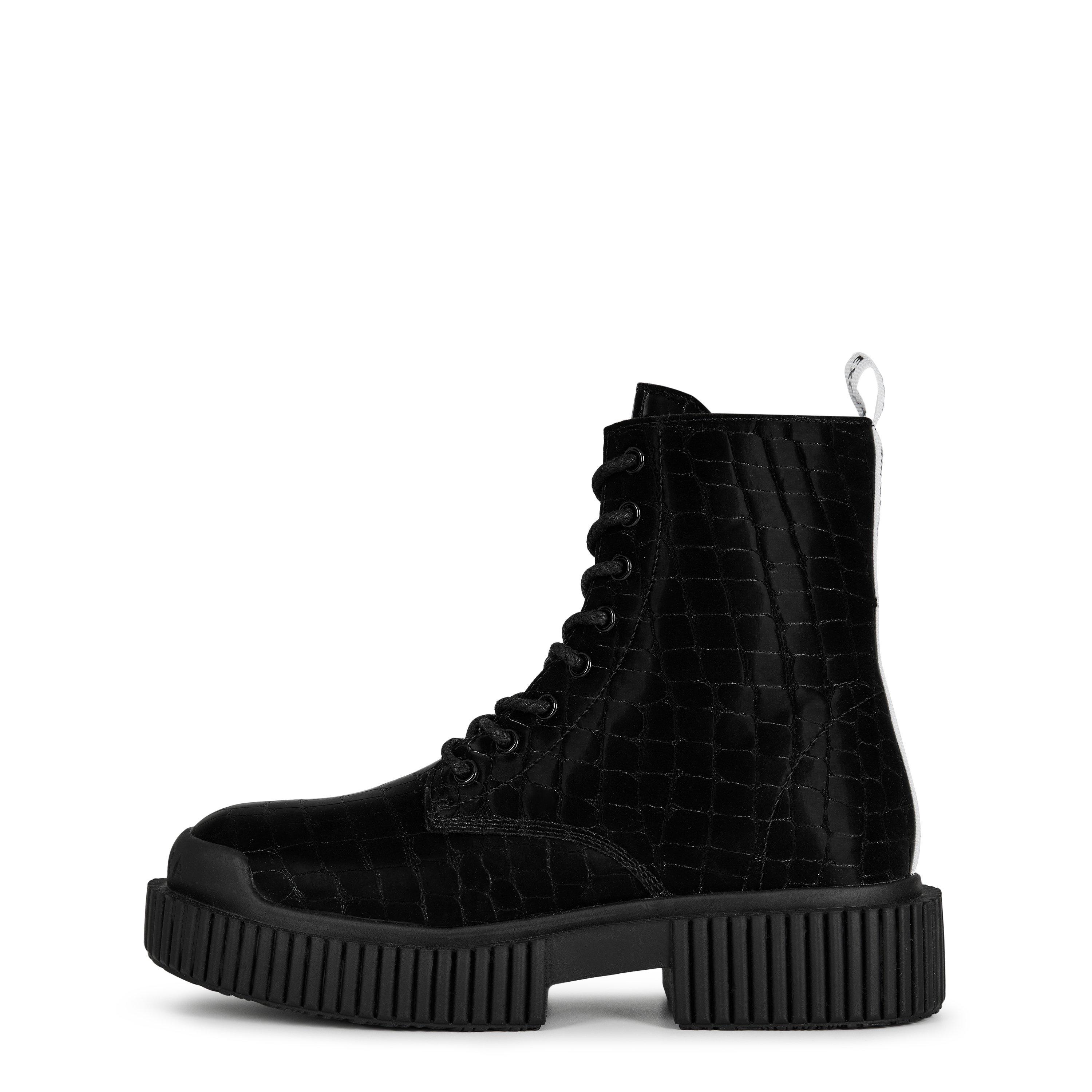 Zwart - Armani Exchange - Women's Calf Leather Biker Boots - 2