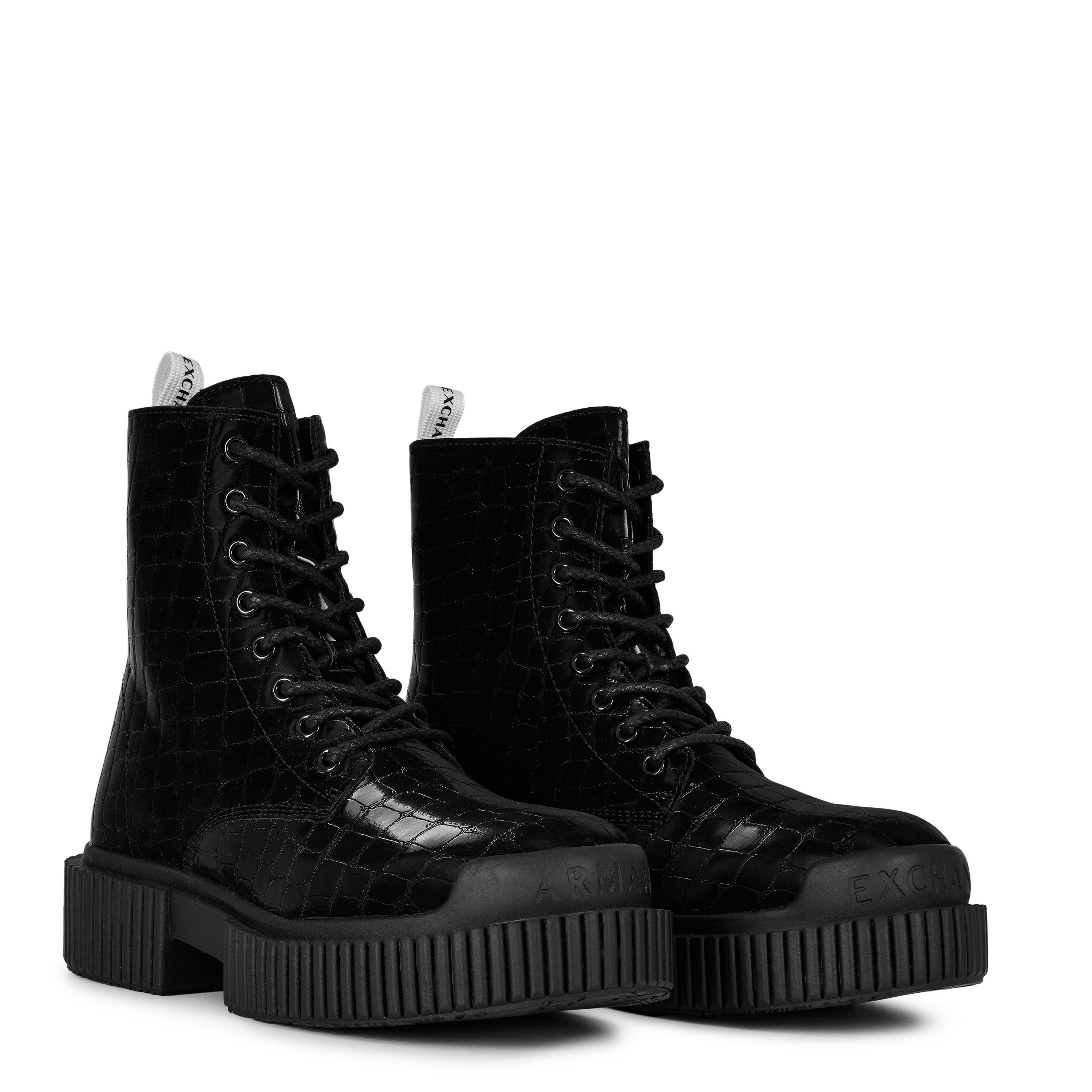 Zwart - Armani Exchange - Women's Calf Leather Biker Boots - 3