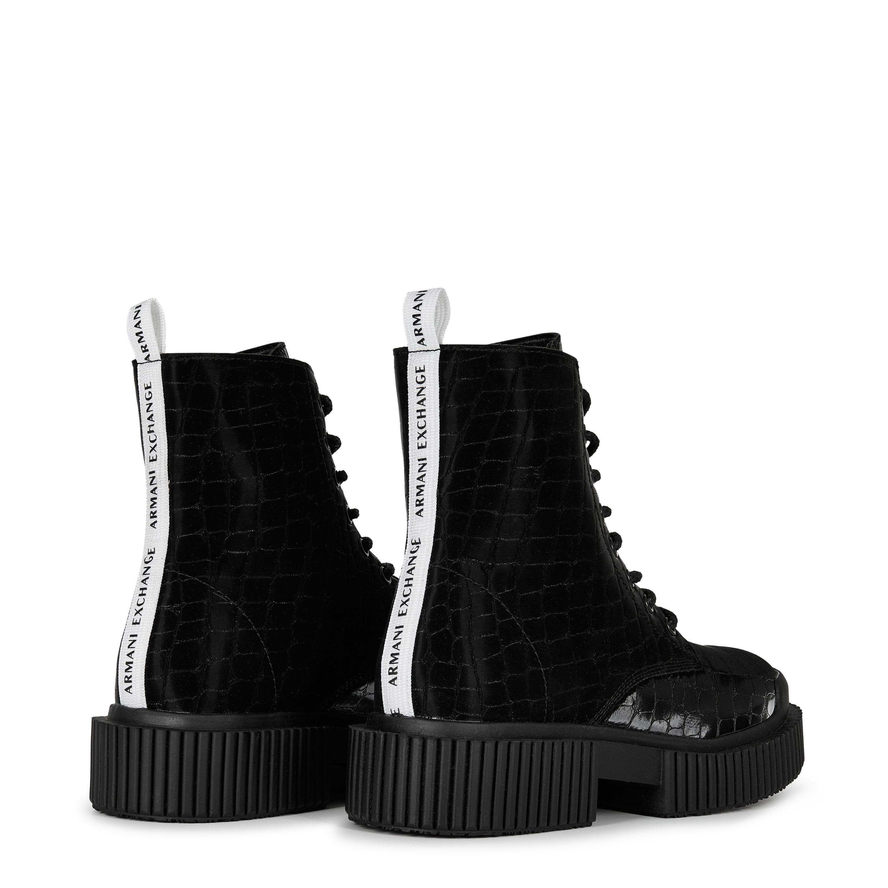 Zwart - Armani Exchange - Women's Calf Leather Biker Boots - 4