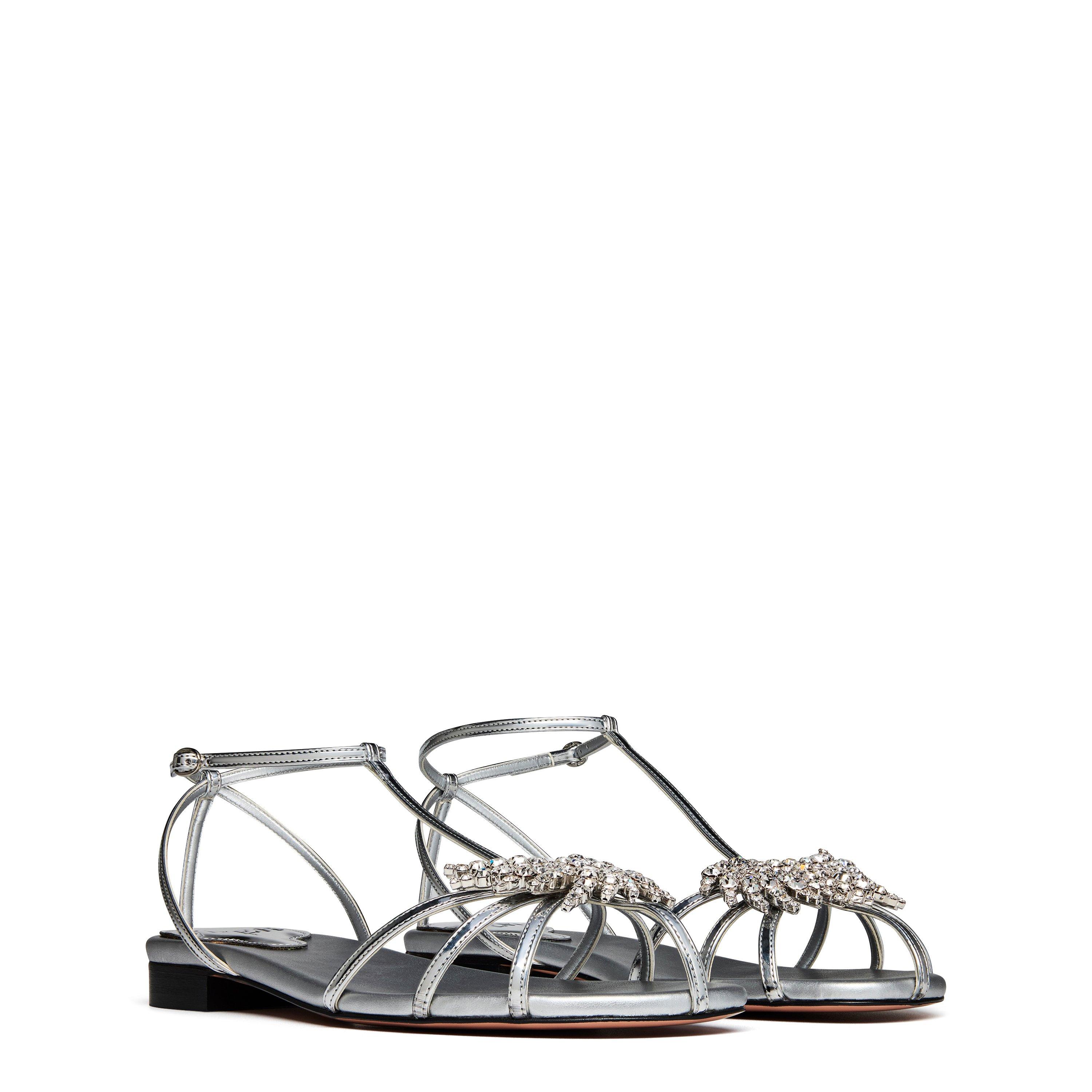 Silver/ Crystal - Piferi - Women's Maggio Crystal Flat Sandals - 4