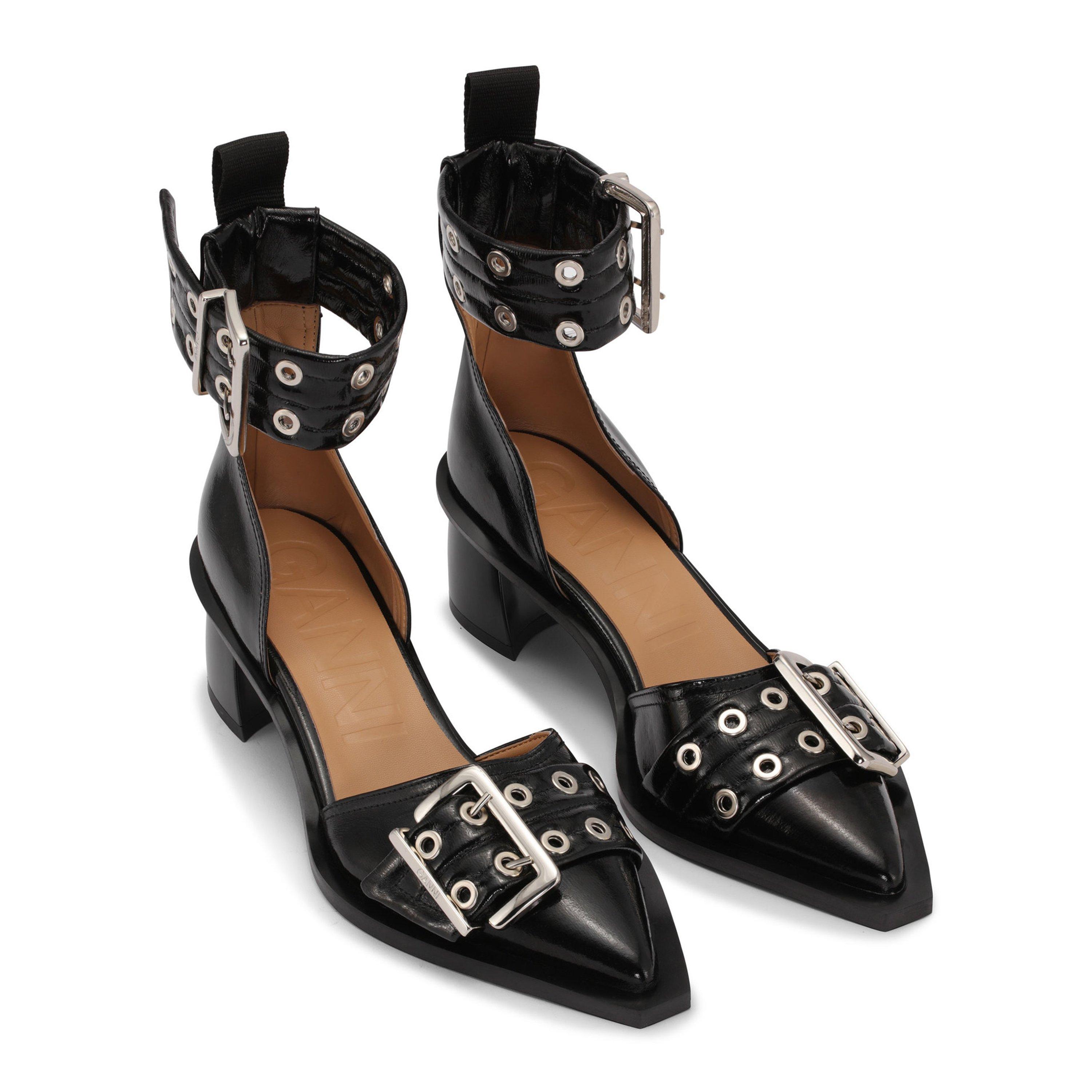 Black - Ganni - Chucky Buckle Open Cut Pumps - 4