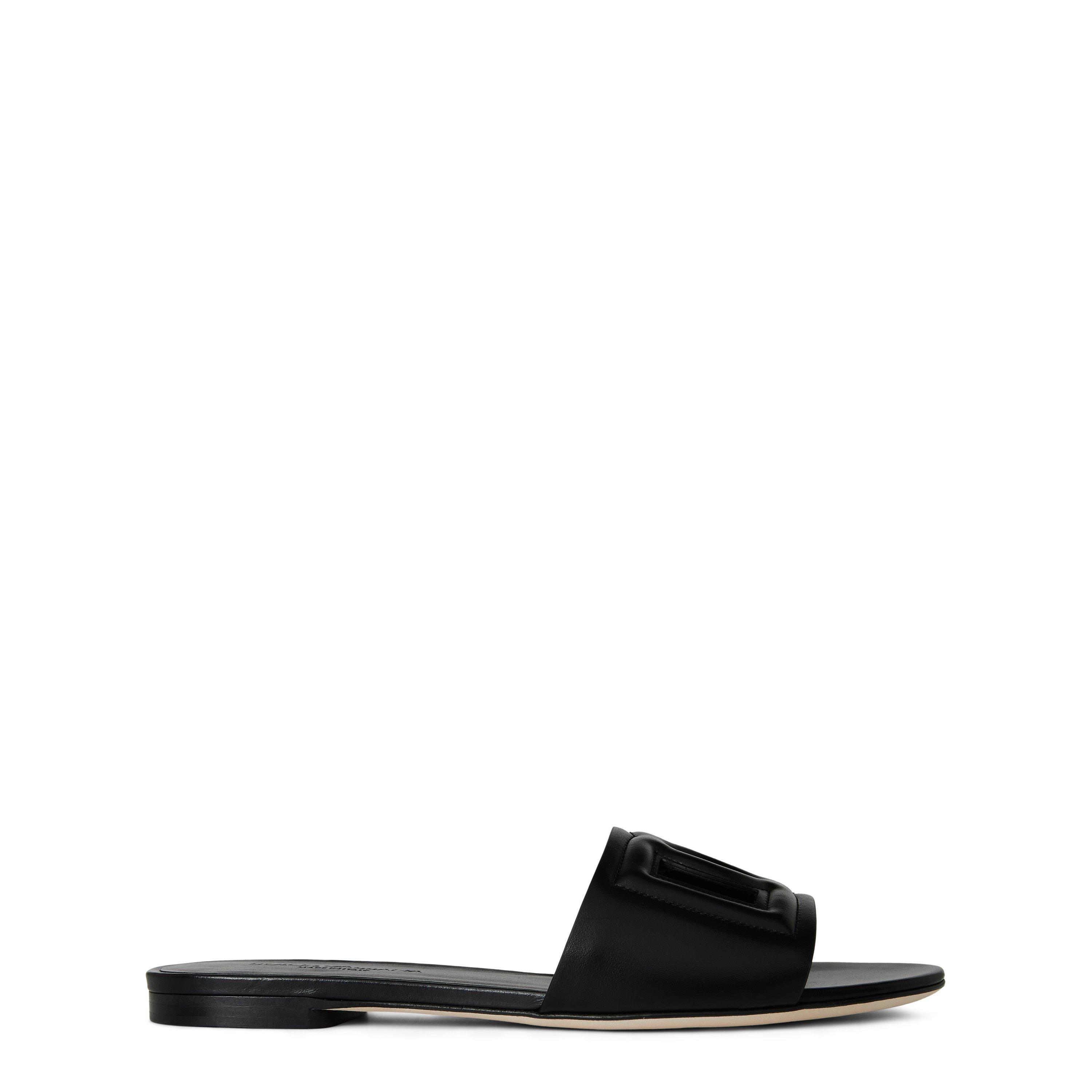 Nero - Dolce and Gabbana - Women's Embossed Leather Bianca Sliders - 1