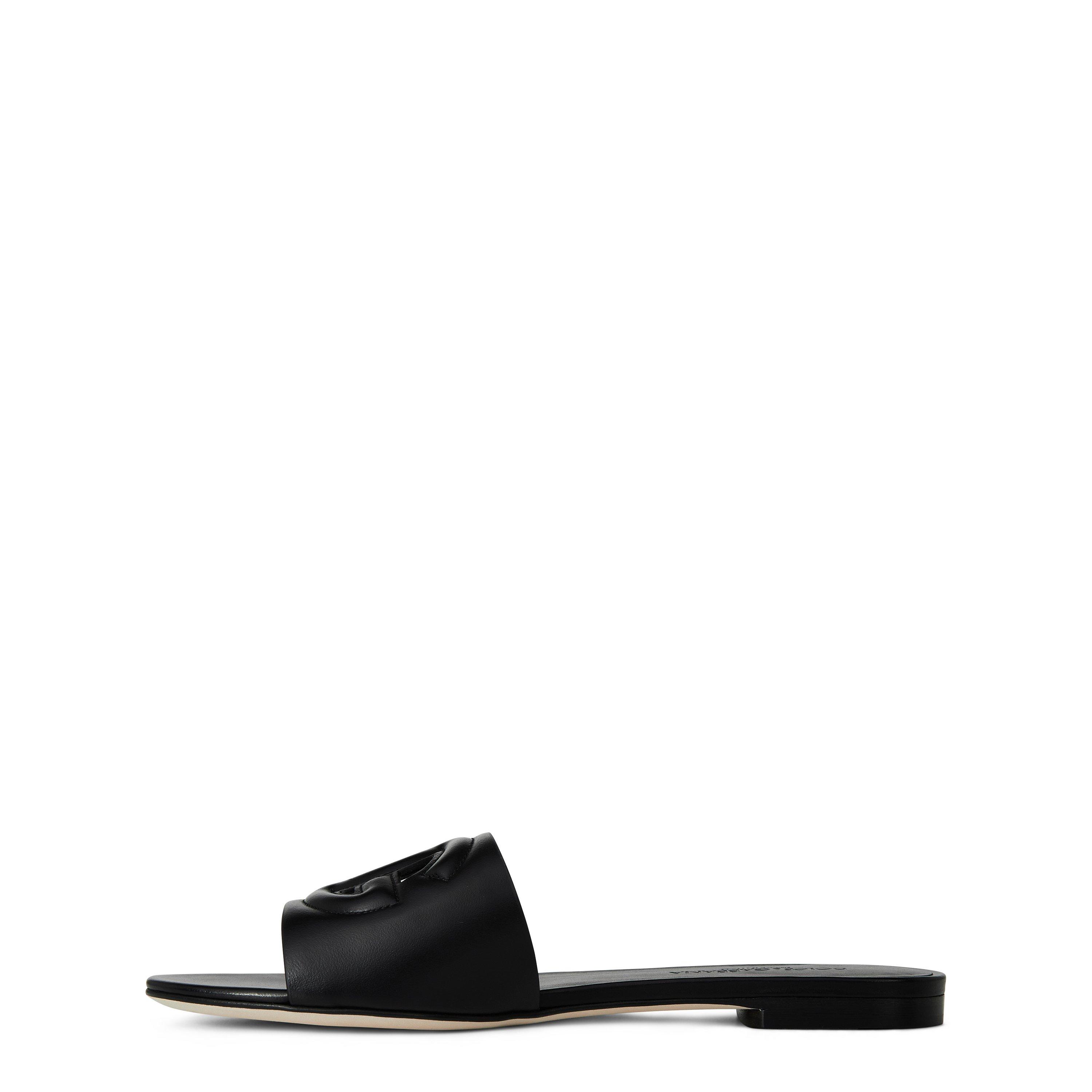Nero - Dolce and Gabbana - Women's Embossed Leather Bianca Sliders - 2