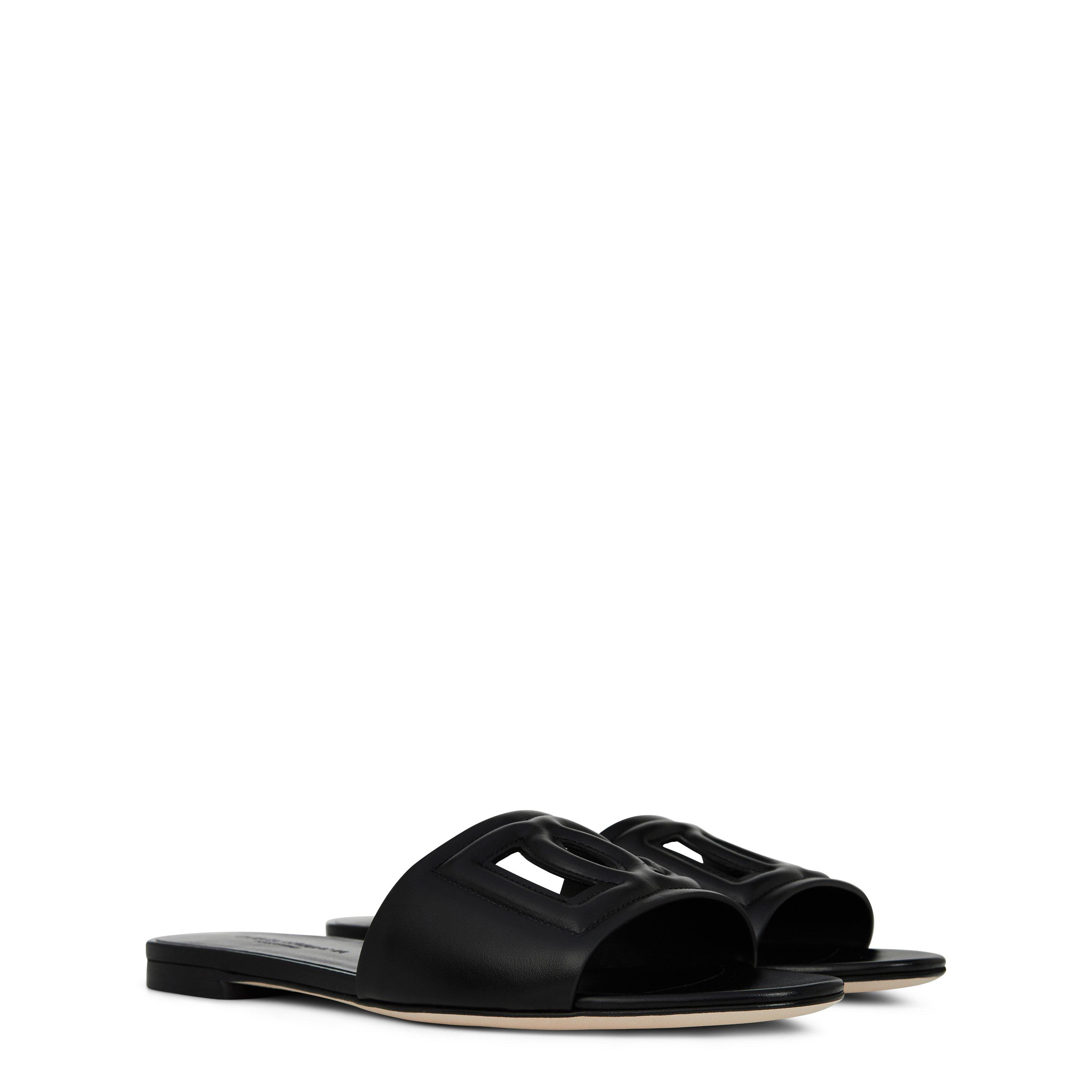 Nero - Dolce and Gabbana - Women's Embossed Leather Bianca Sliders - 3