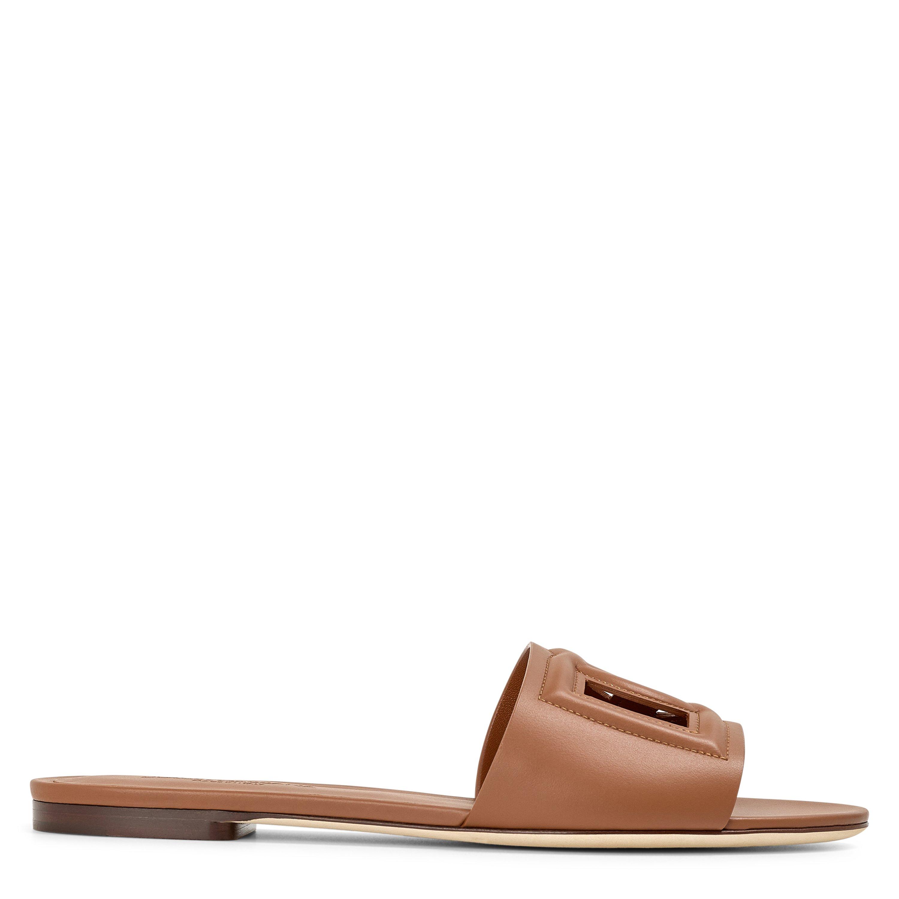 Dolce and Gabbana Women's Embossed Leather Bianca Sliders