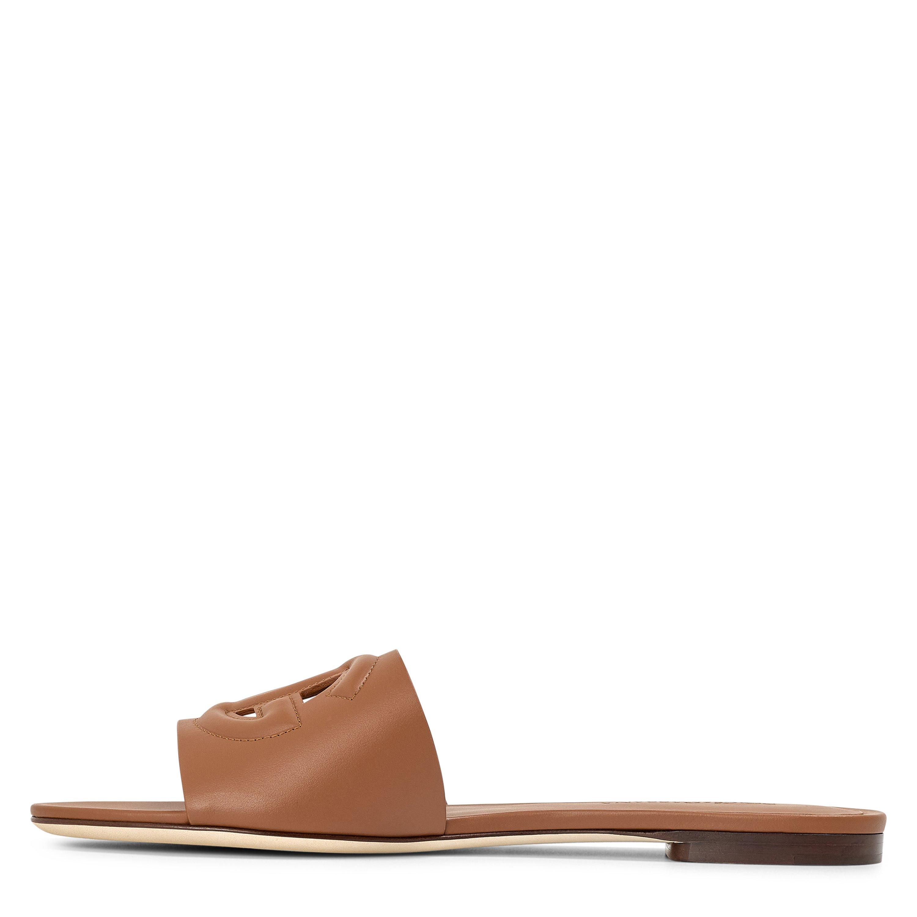 Marrone Chiaro - Dolce and Gabbana - Women's Embossed Leather Bianca Sliders - 2