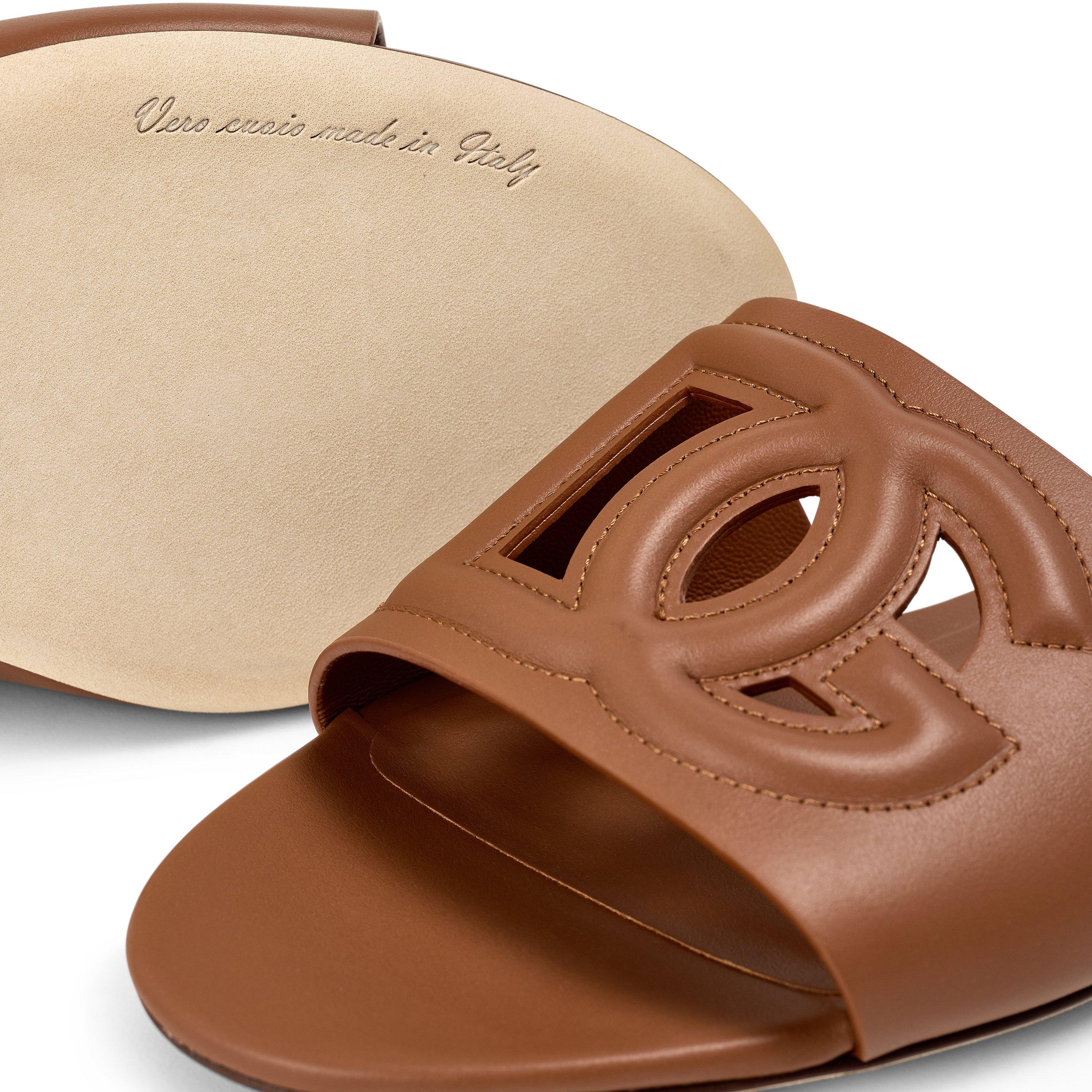 Marrone Chiaro - Dolce and Gabbana - Women's Embossed Leather Bianca Sliders - 4