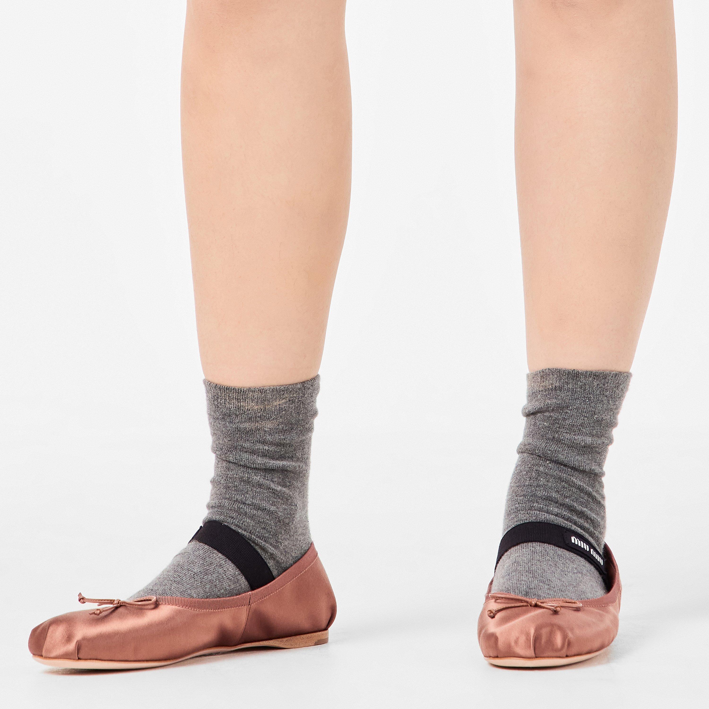 Cacao Satin - Miu Miu - Bow Detail Ballet Pumps - 3