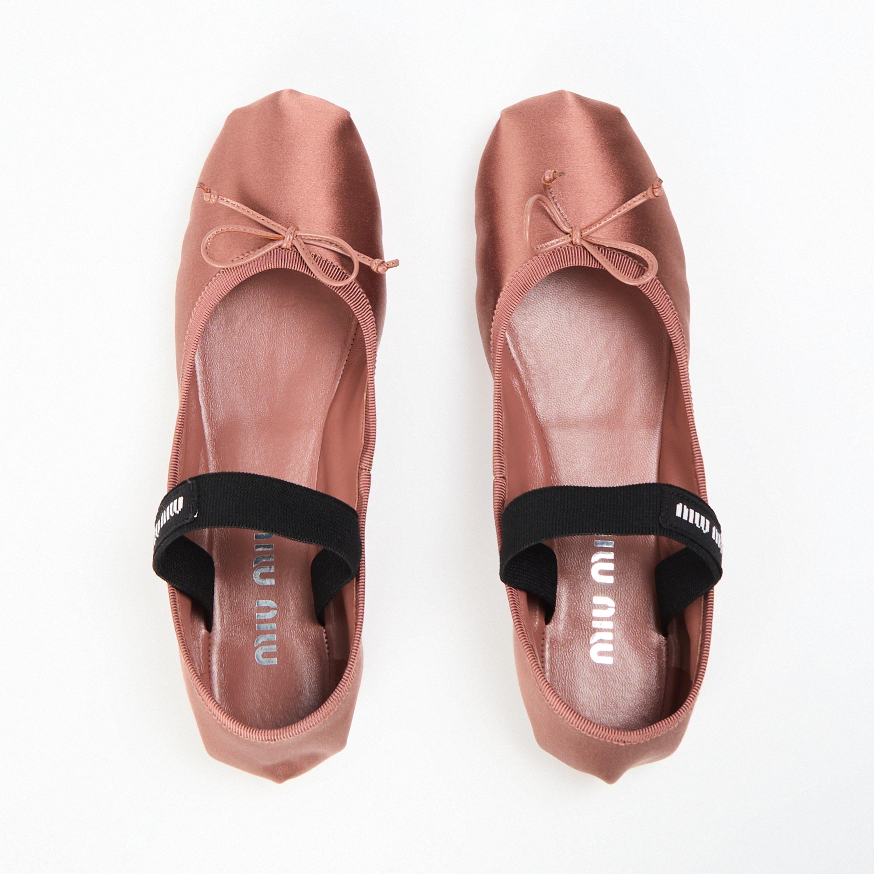 Cacao Satin - Miu Miu - Bow Detail Ballet Pumps - 5
