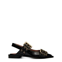 Ganni Croco Patent Buckle Ballerinas