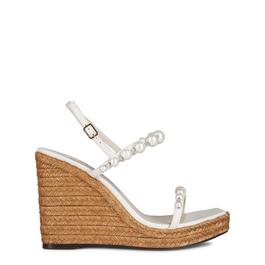 Jimmy Choo Amatuus Nappa Latte Wedge Sandals With Pearls