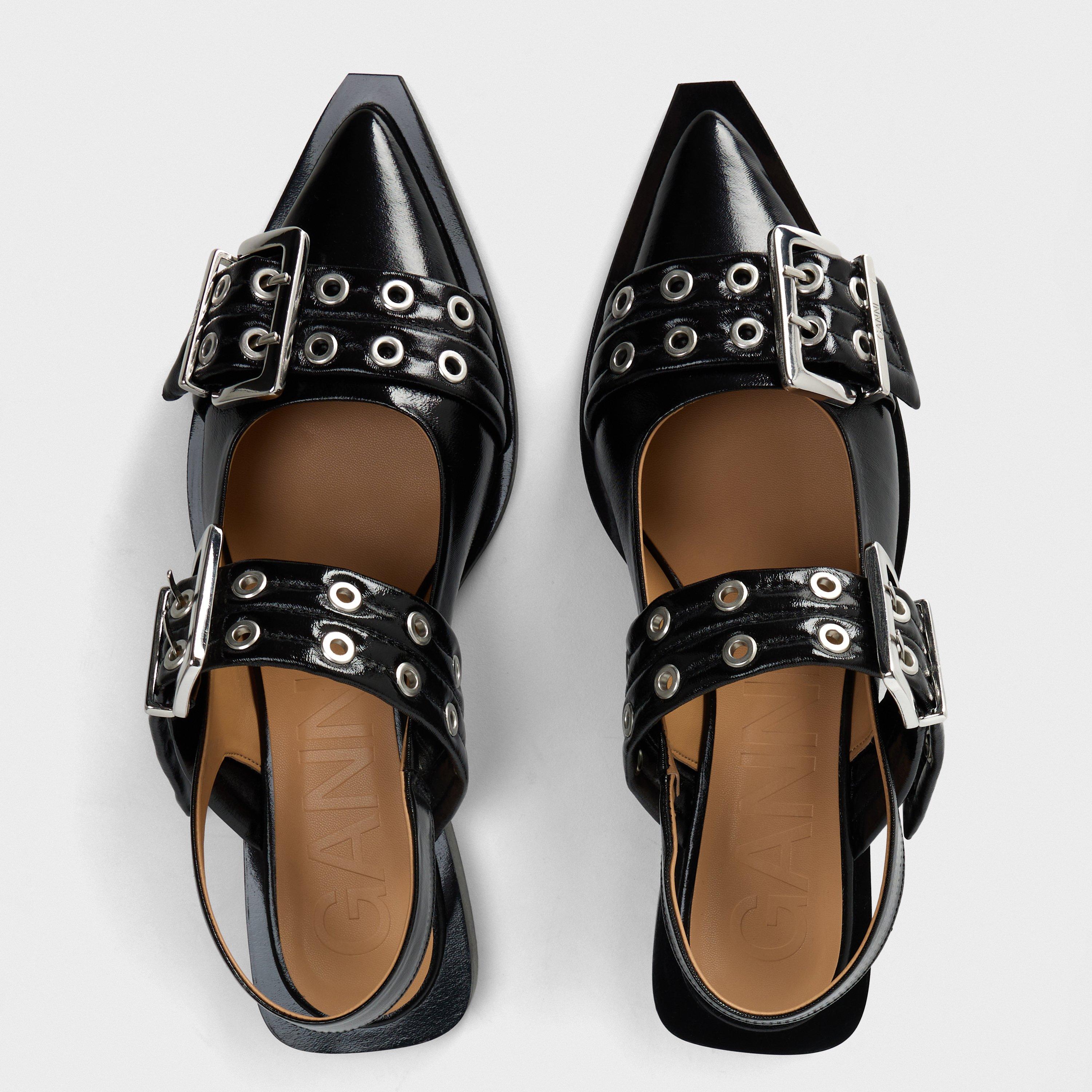Black - Ganni - Feminine Buckle Ballerinas - 5