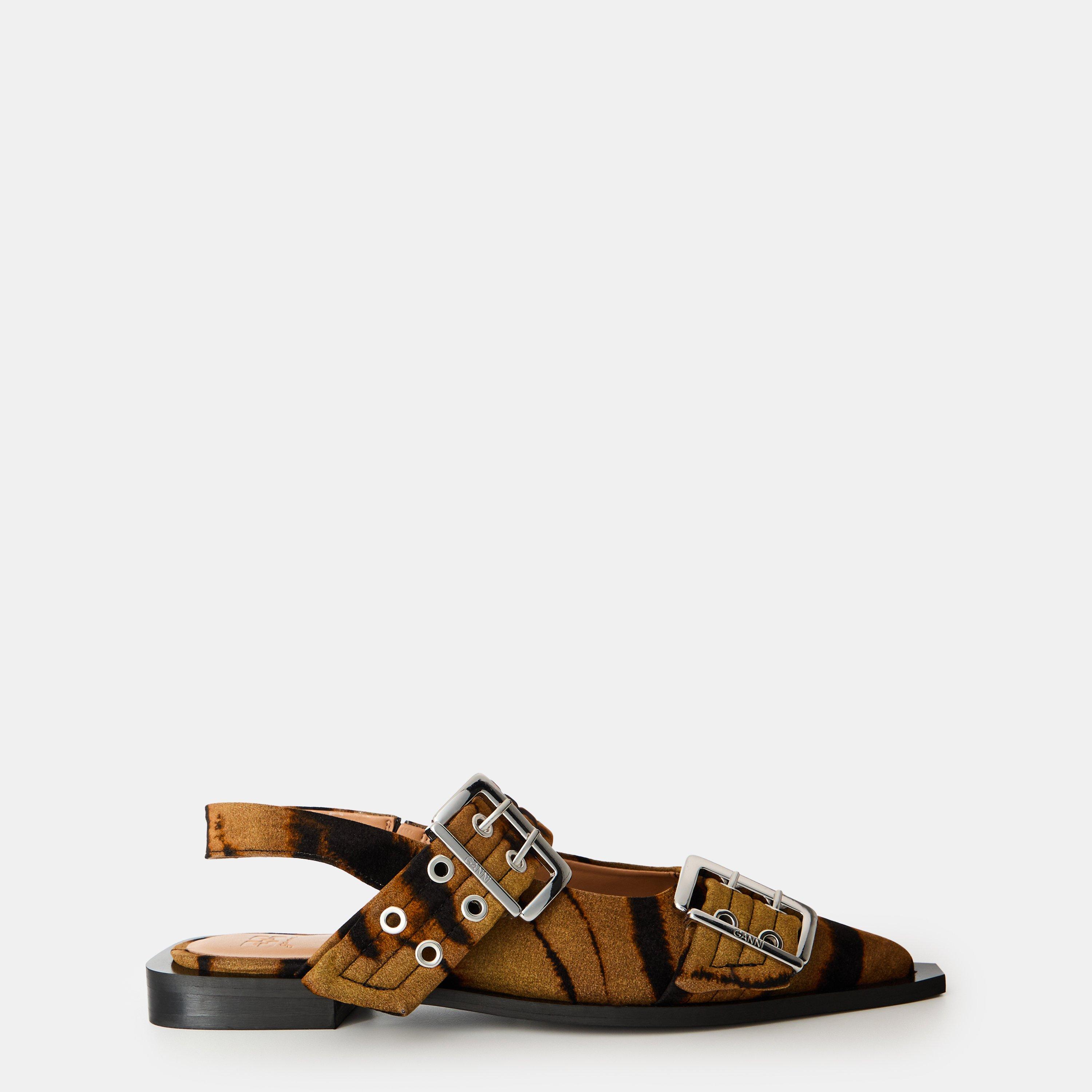 Ganni Feminine Buckle Ballerinas - Khaki Zebra - Size 4 (37)