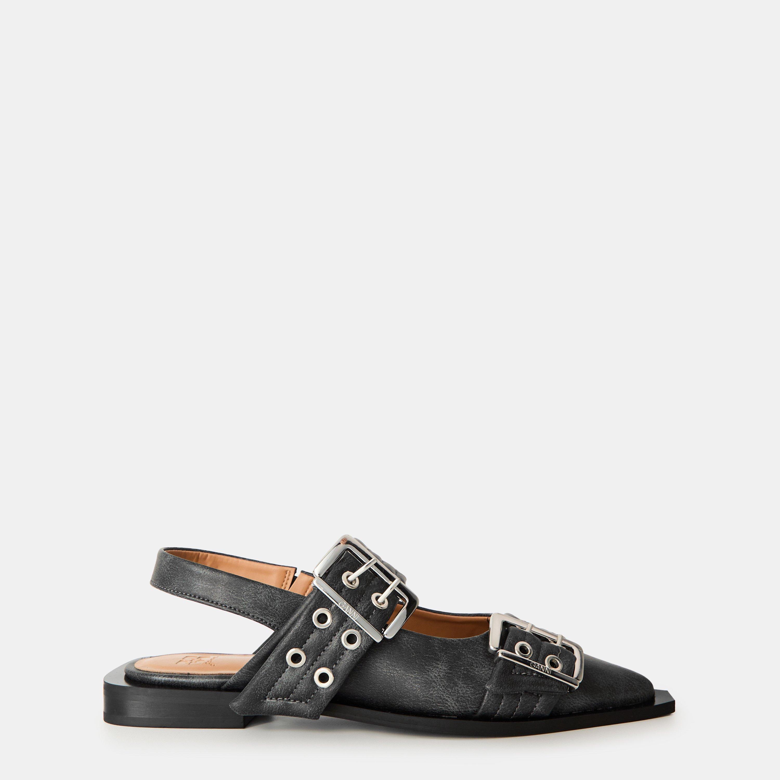 Ganni Feminine Buckle Ballerinas - Ebony - Size 7 (40)