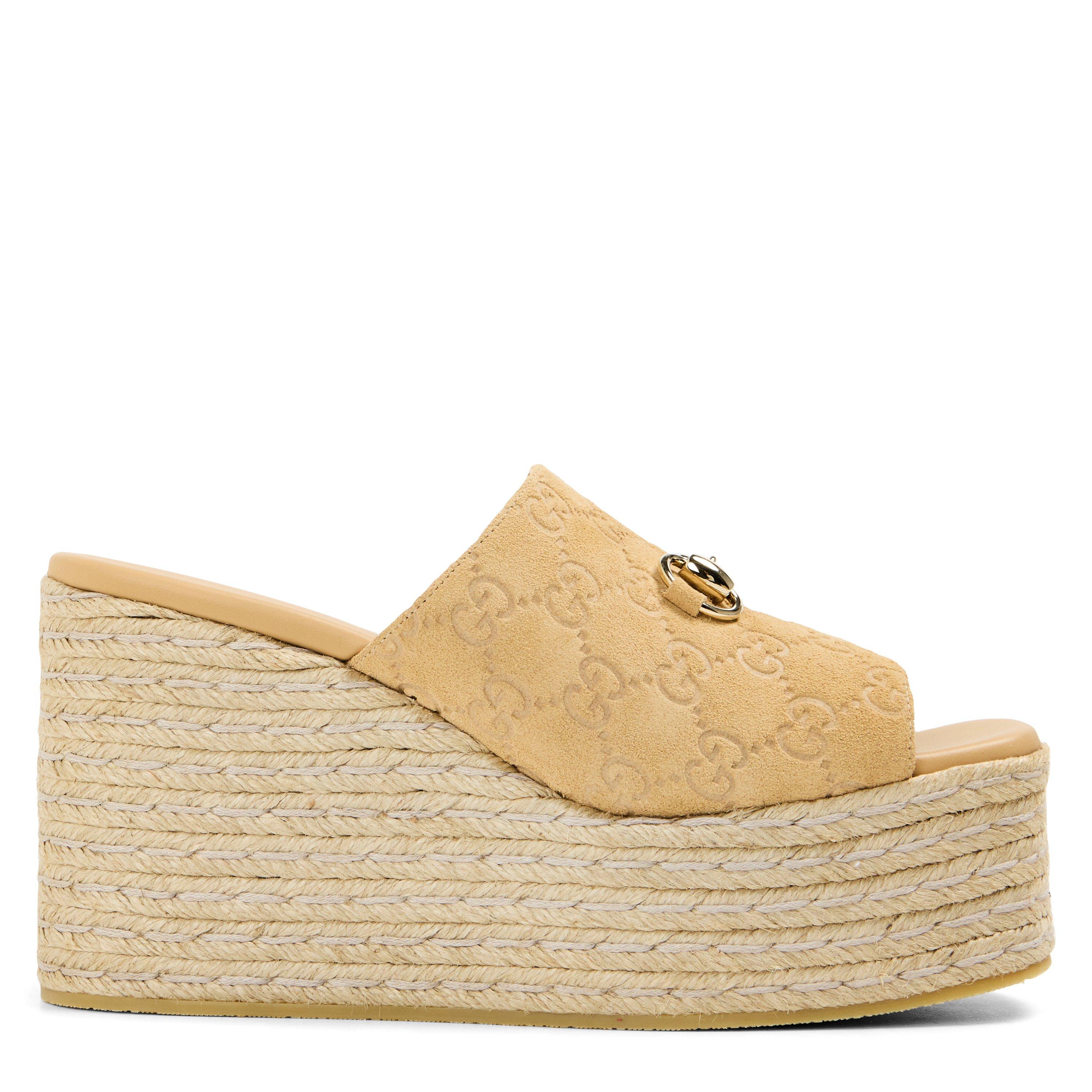 Camel/Ebony - Gucci - Horsebit Wedge Sandals - 1