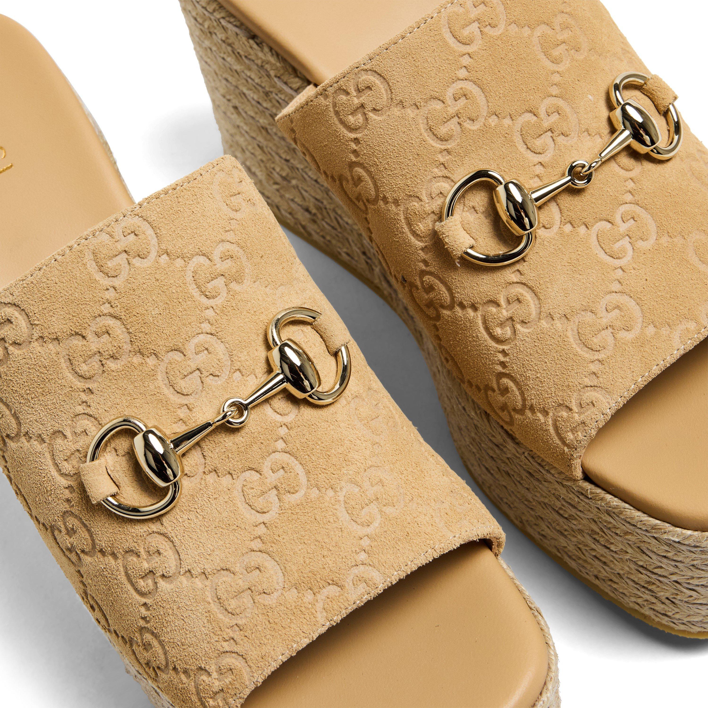 Camel/Ebony - Gucci - Horsebit Wedge Sandals - 3