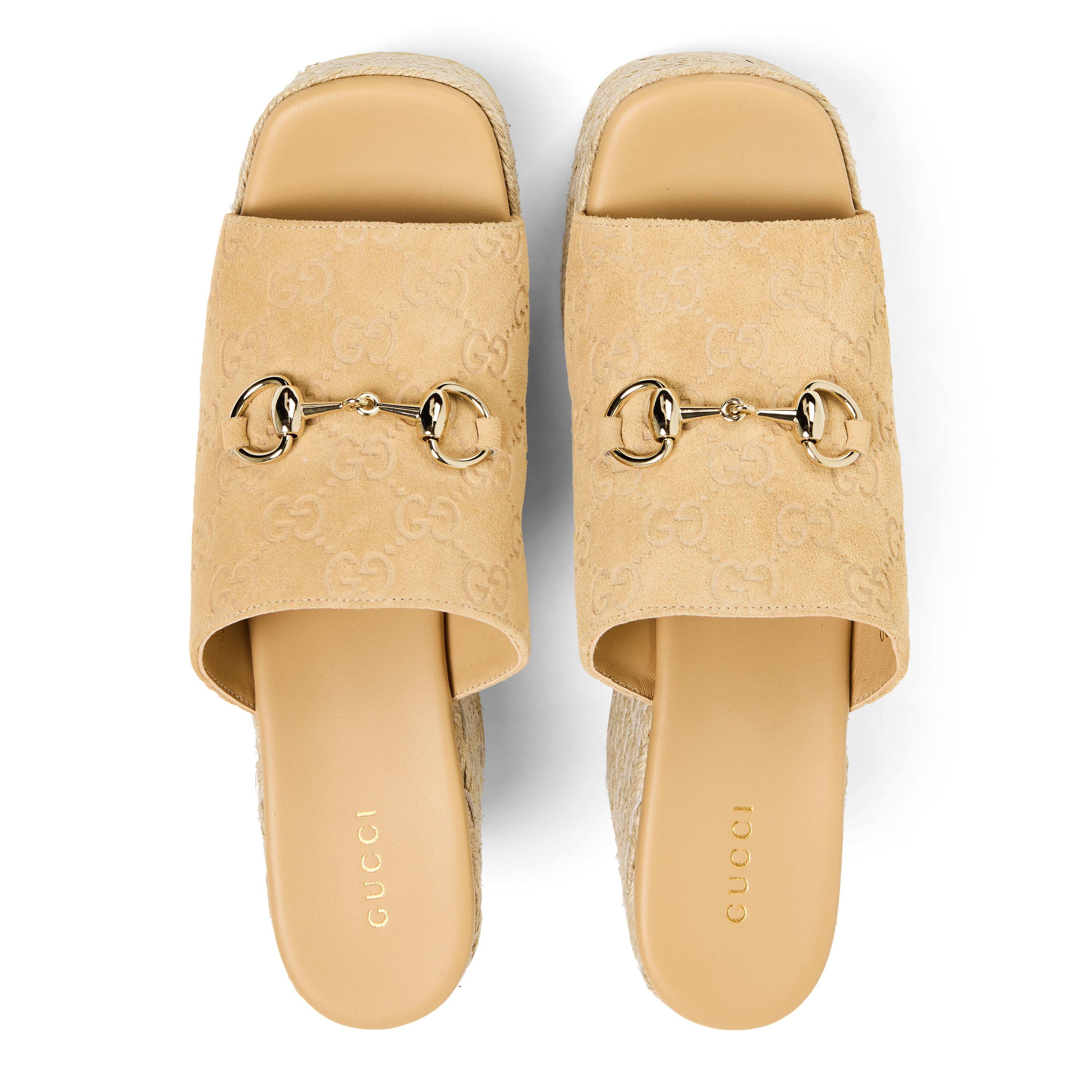 Camel/Ebony - Gucci - Horsebit Wedge Sandals - 4