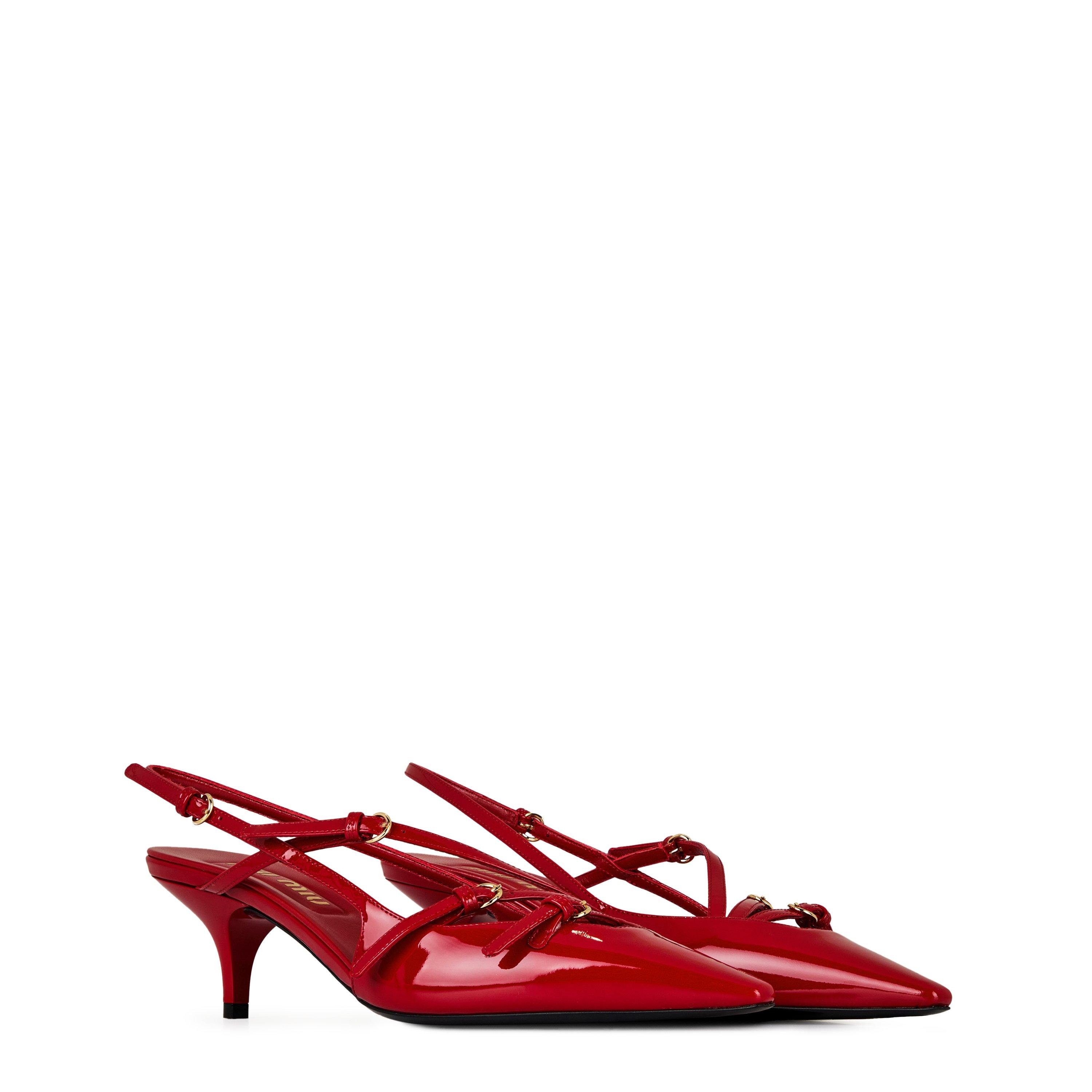 Rosso Pat - Miu Miu - Brushed Leather Slingback Heels - 4