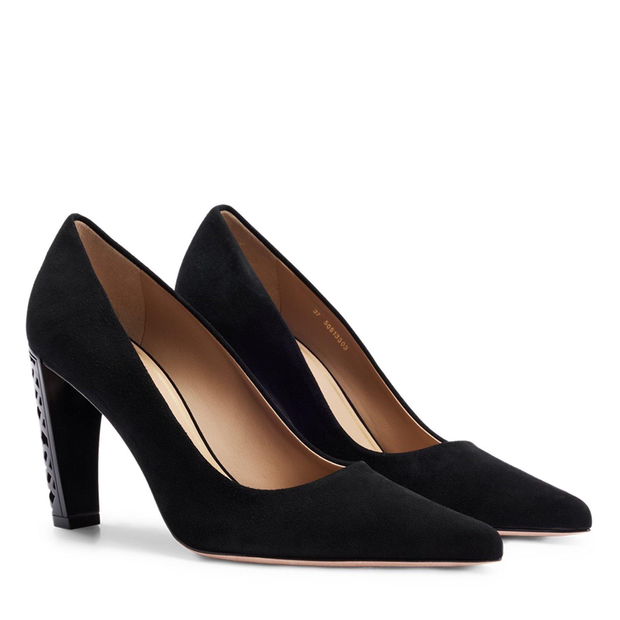 Black - Boss - Women's Suede Monogram Cut-out Pattern Heels - 2