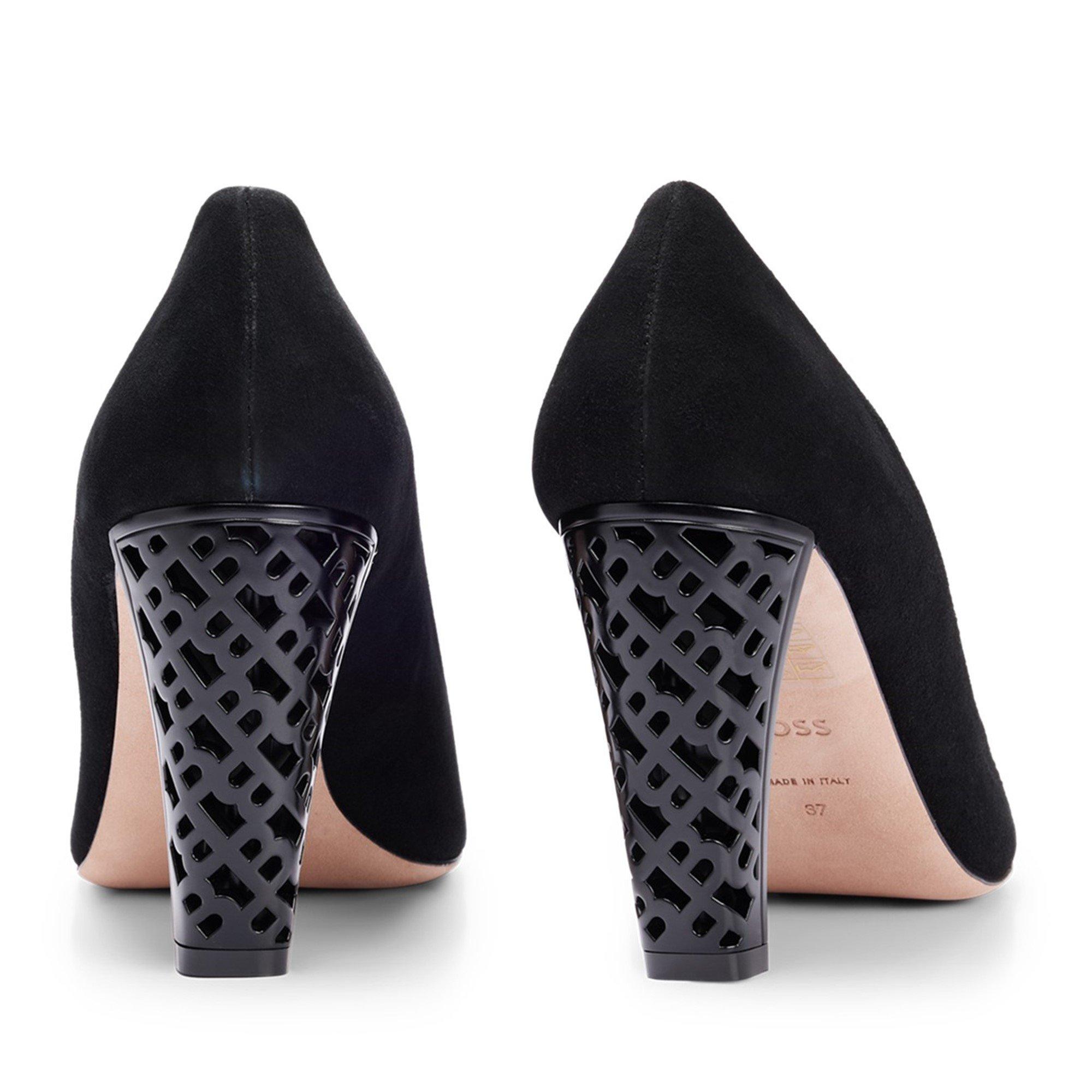 Black - Boss - Women's Suede Monogram Cut-out Pattern Heels - 3
