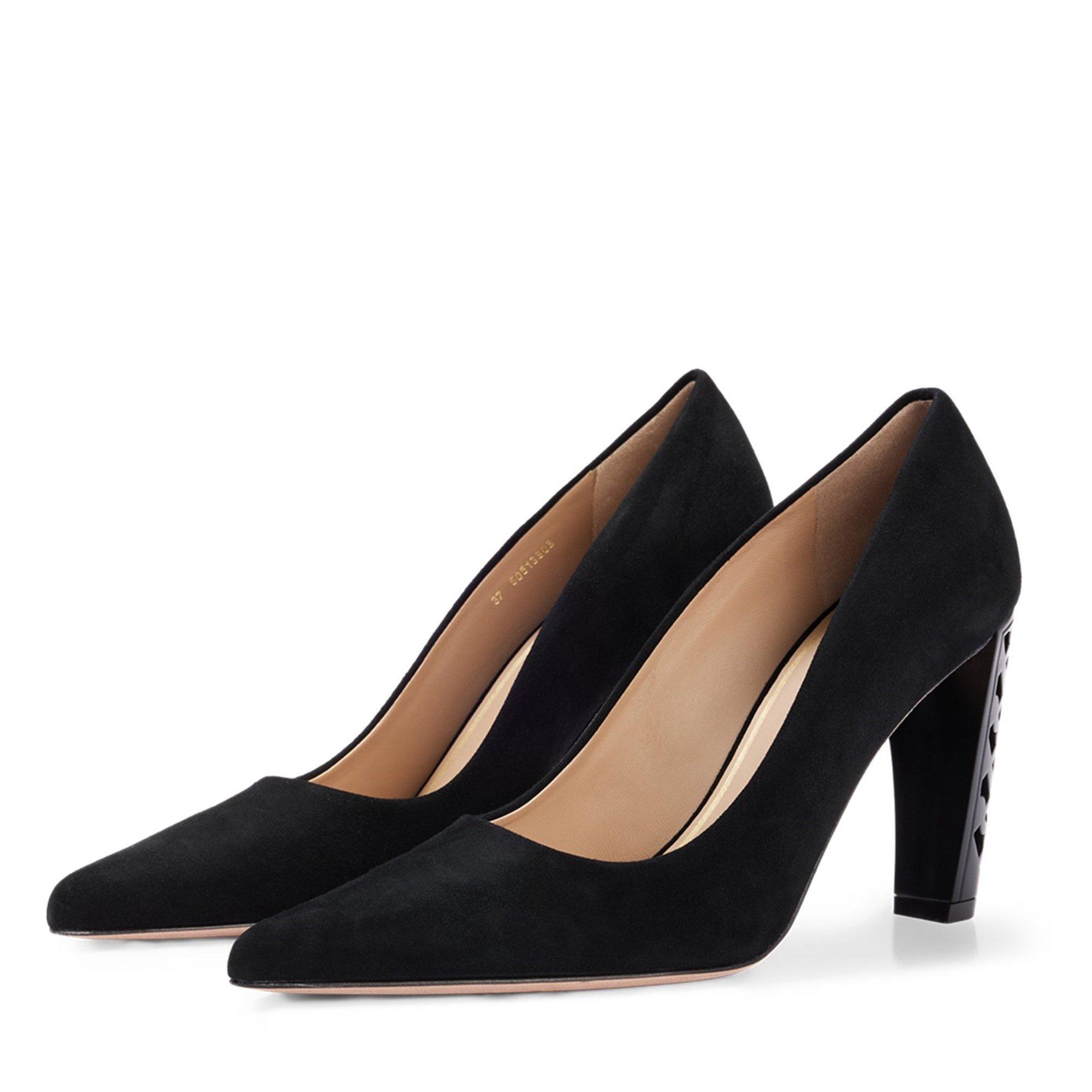 Black - Boss - Women's Suede Monogram Cut-out Pattern Heels - 4