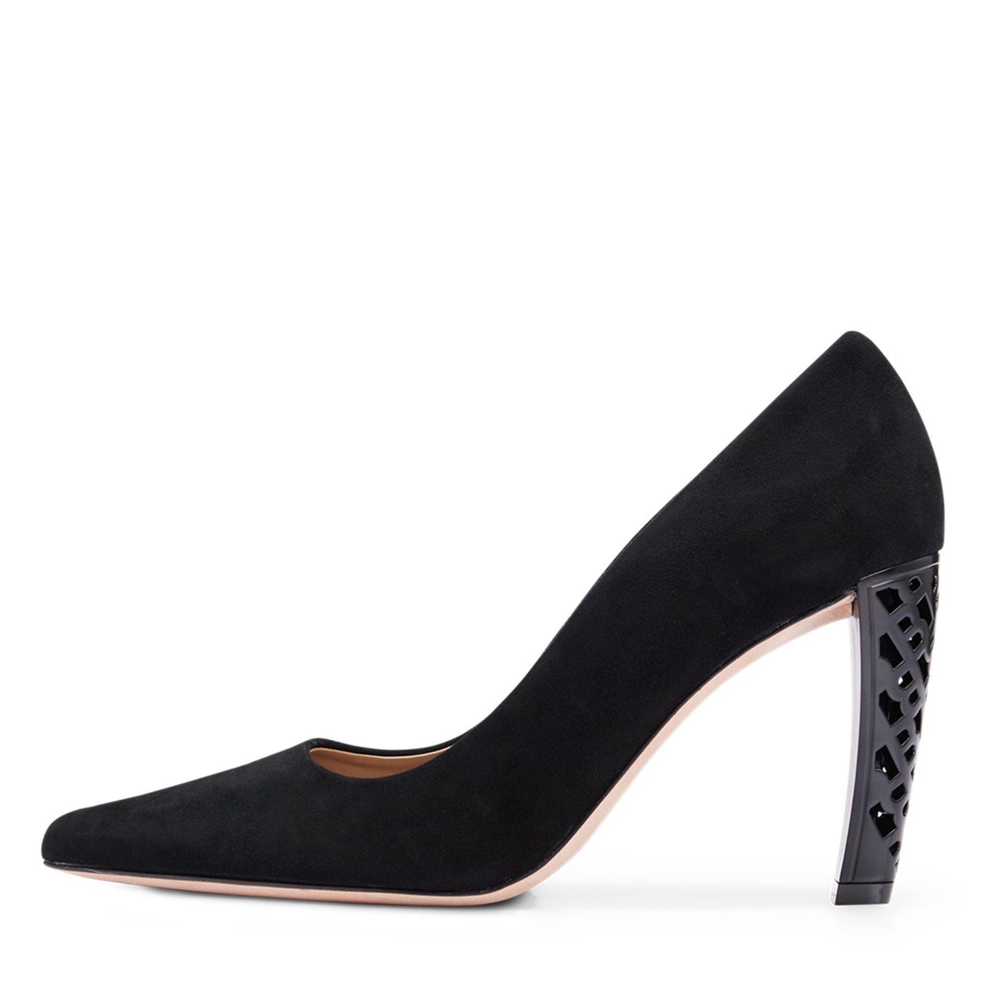 Black - Boss - Women's Suede Monogram Cut-out Pattern Heels - 5