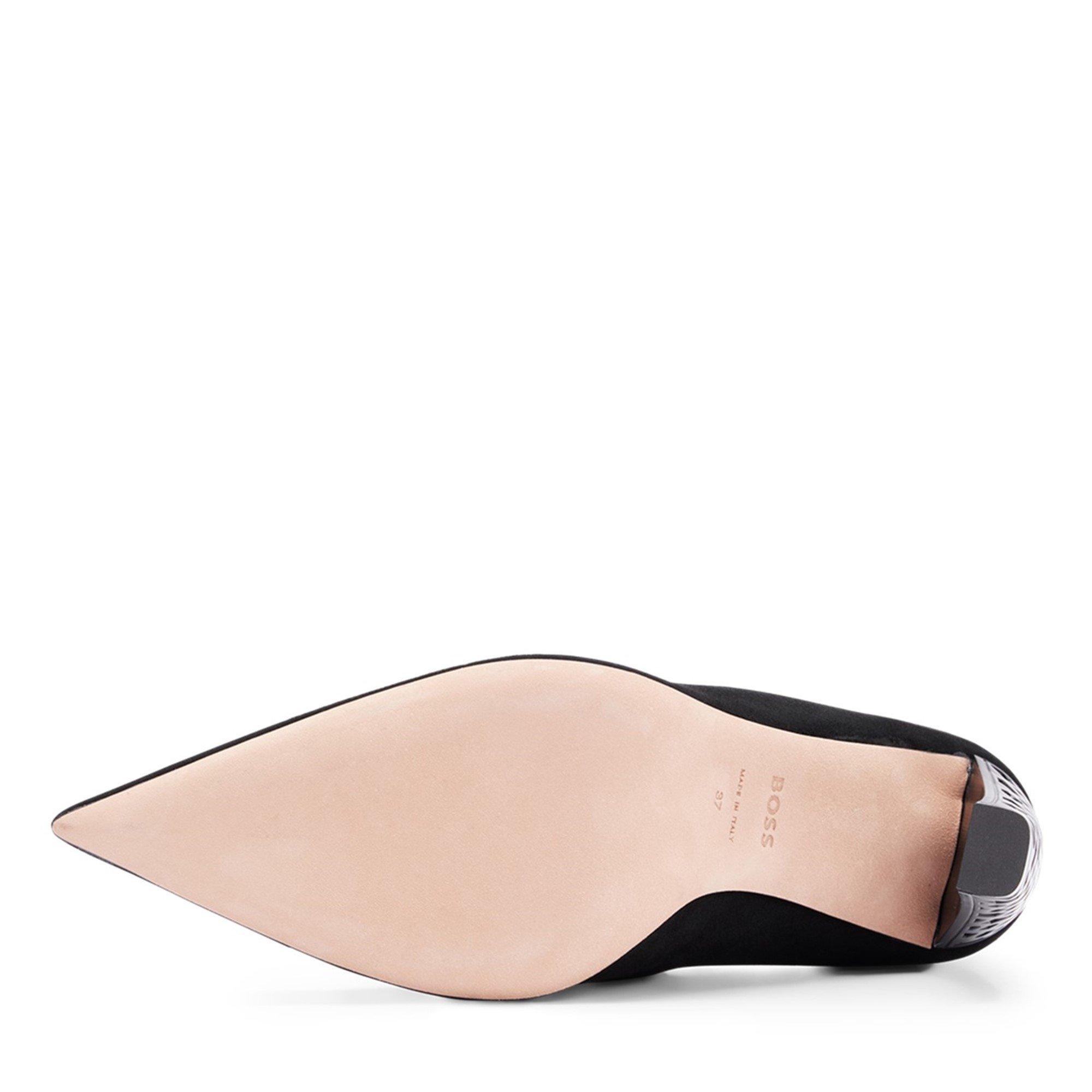 Black - Boss - Women's Suede Monogram Cut-out Pattern Heels - 7