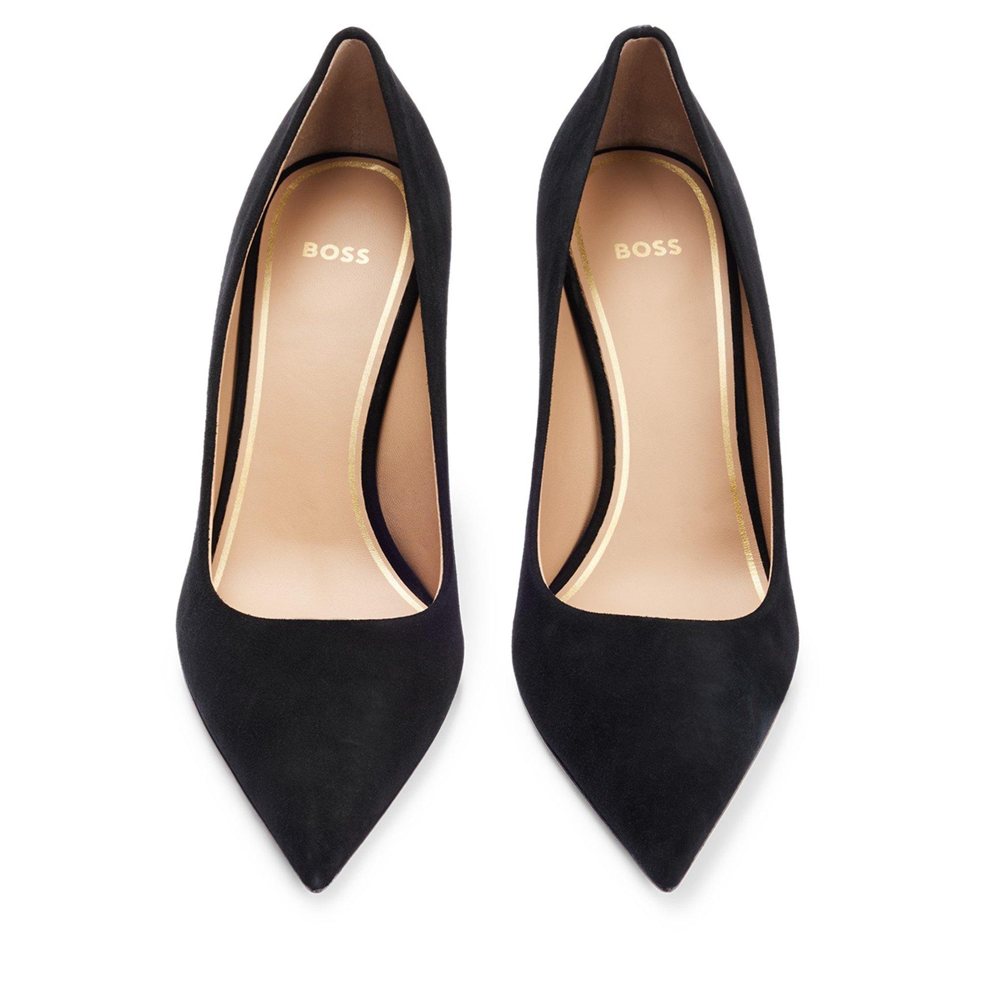 Black - Boss - Women's Suede Monogram Cut-out Pattern Heels - 8