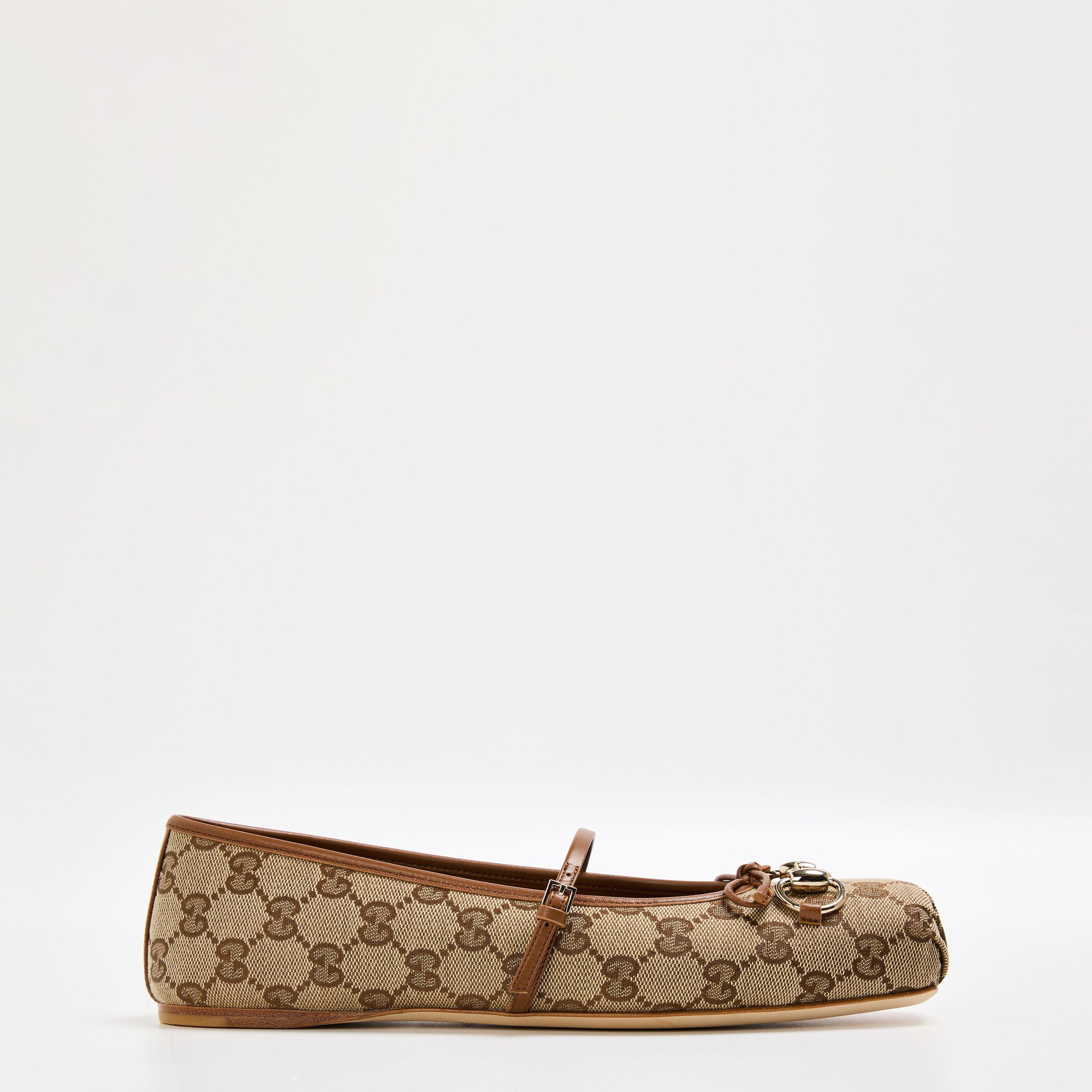 Beige/Ebony - Gucci - Horsebit Ballet Pumps - 1