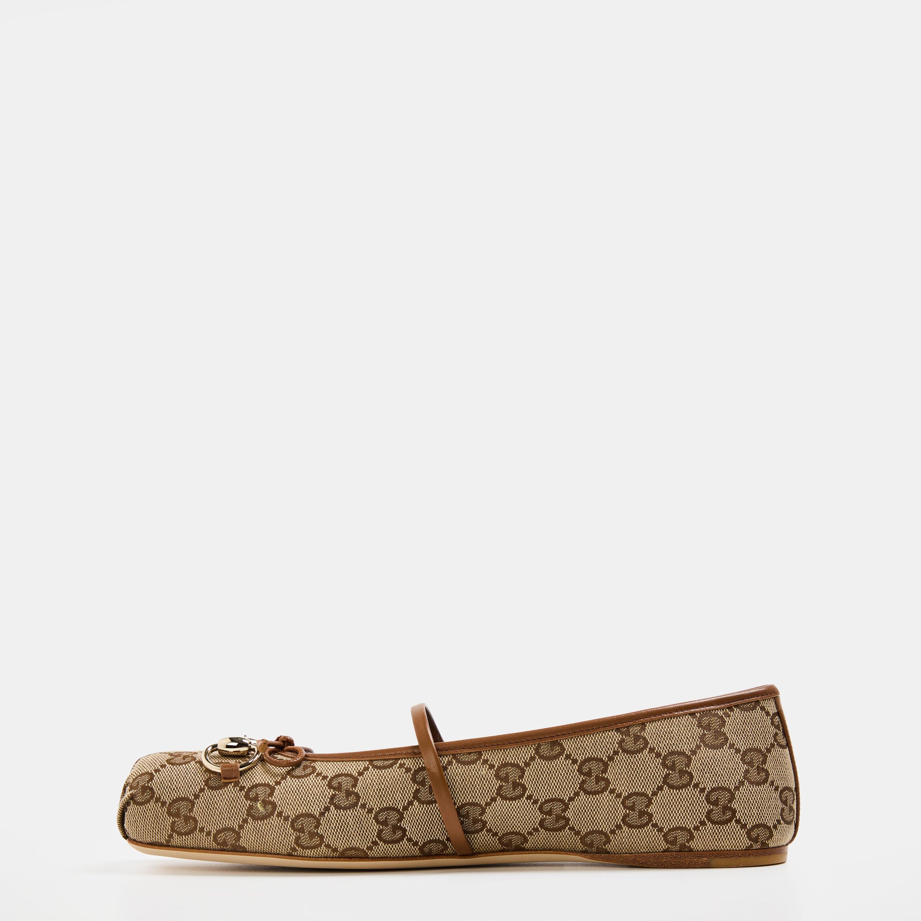 Beige/Ebony - Gucci - Horsebit Ballet Pumps - 2