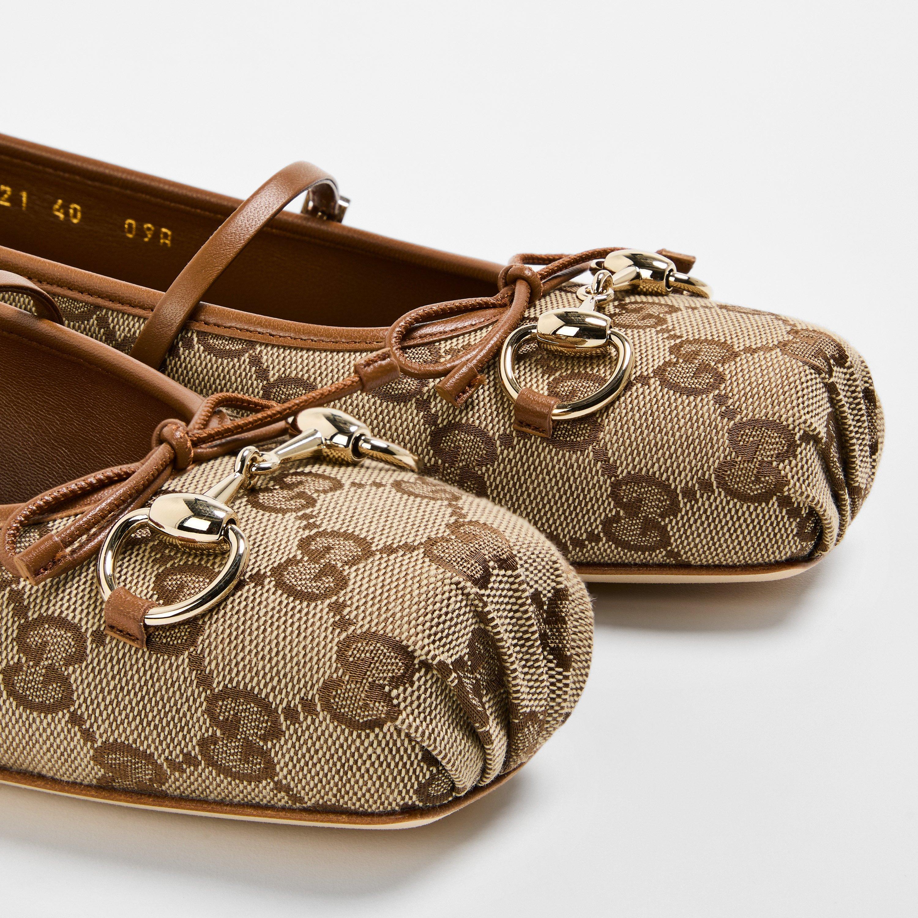 Beige/Ebony - Gucci - Horsebit Ballet Pumps - 4