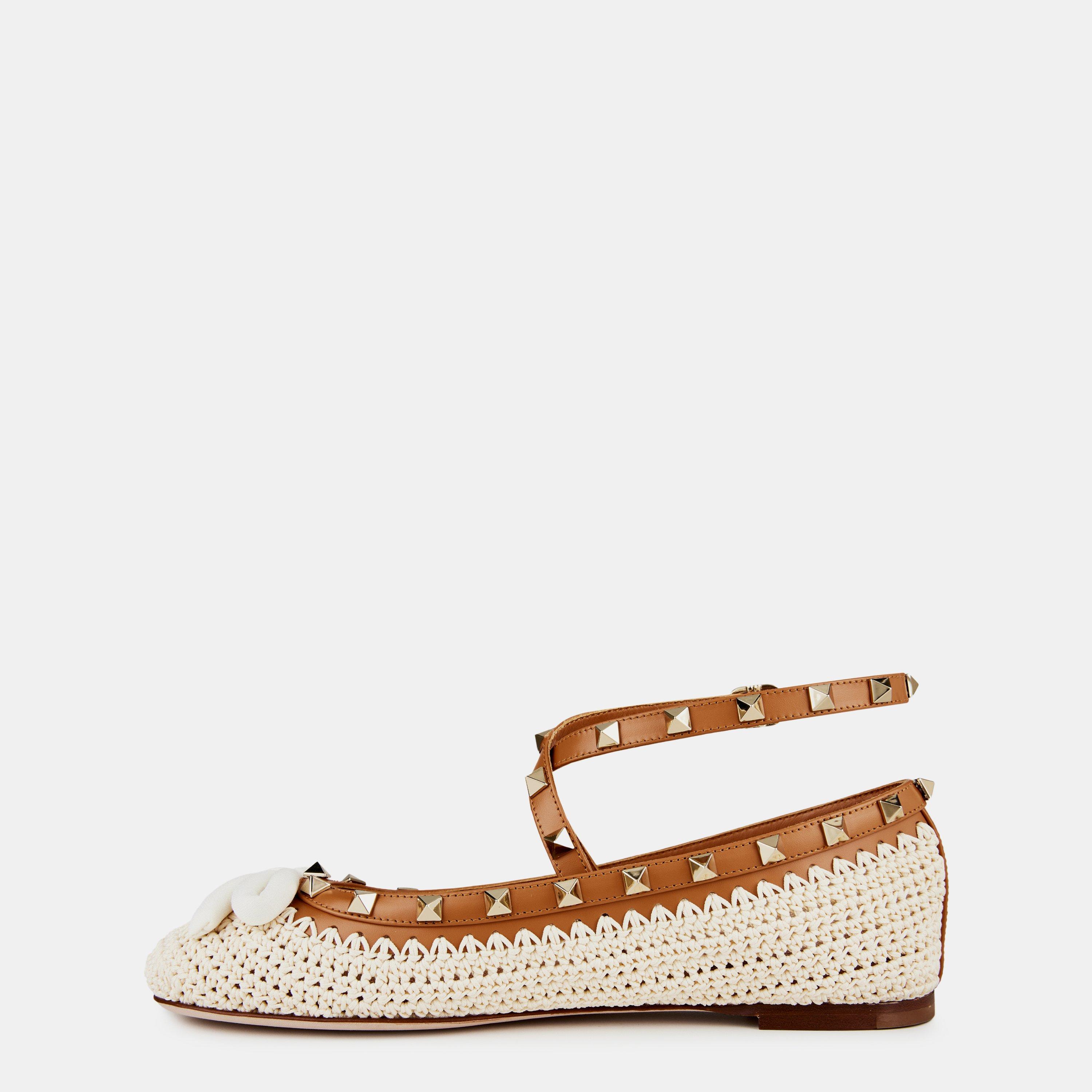 Naturale/Almond - Valentino Garavani - Rockstud Crochet Ballerina - 2
