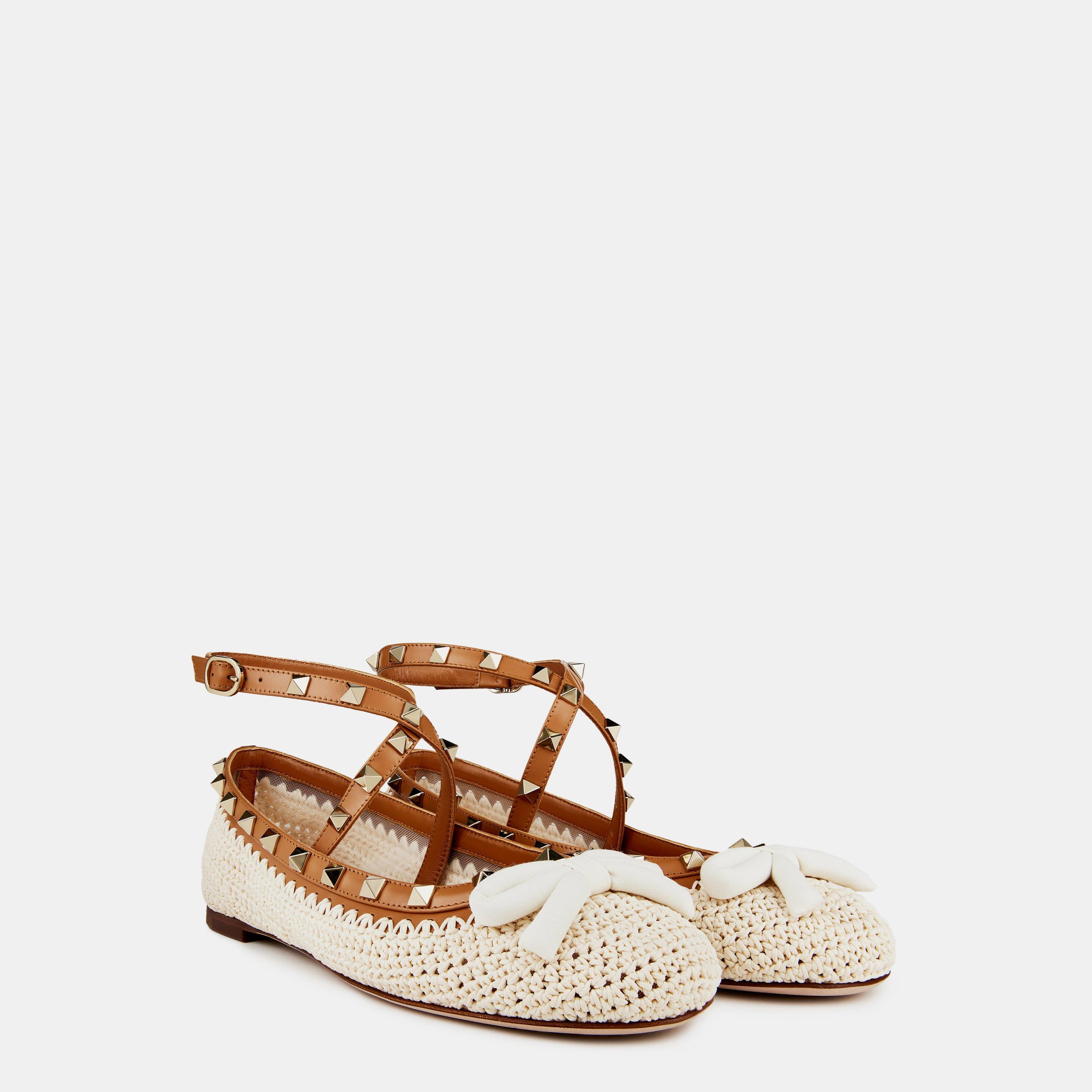 Naturale/Almond - Valentino Garavani - Rockstud Crochet Ballerina - 4