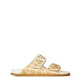 Valentino Garavani V-Logo Canvas-Jacquard Slides