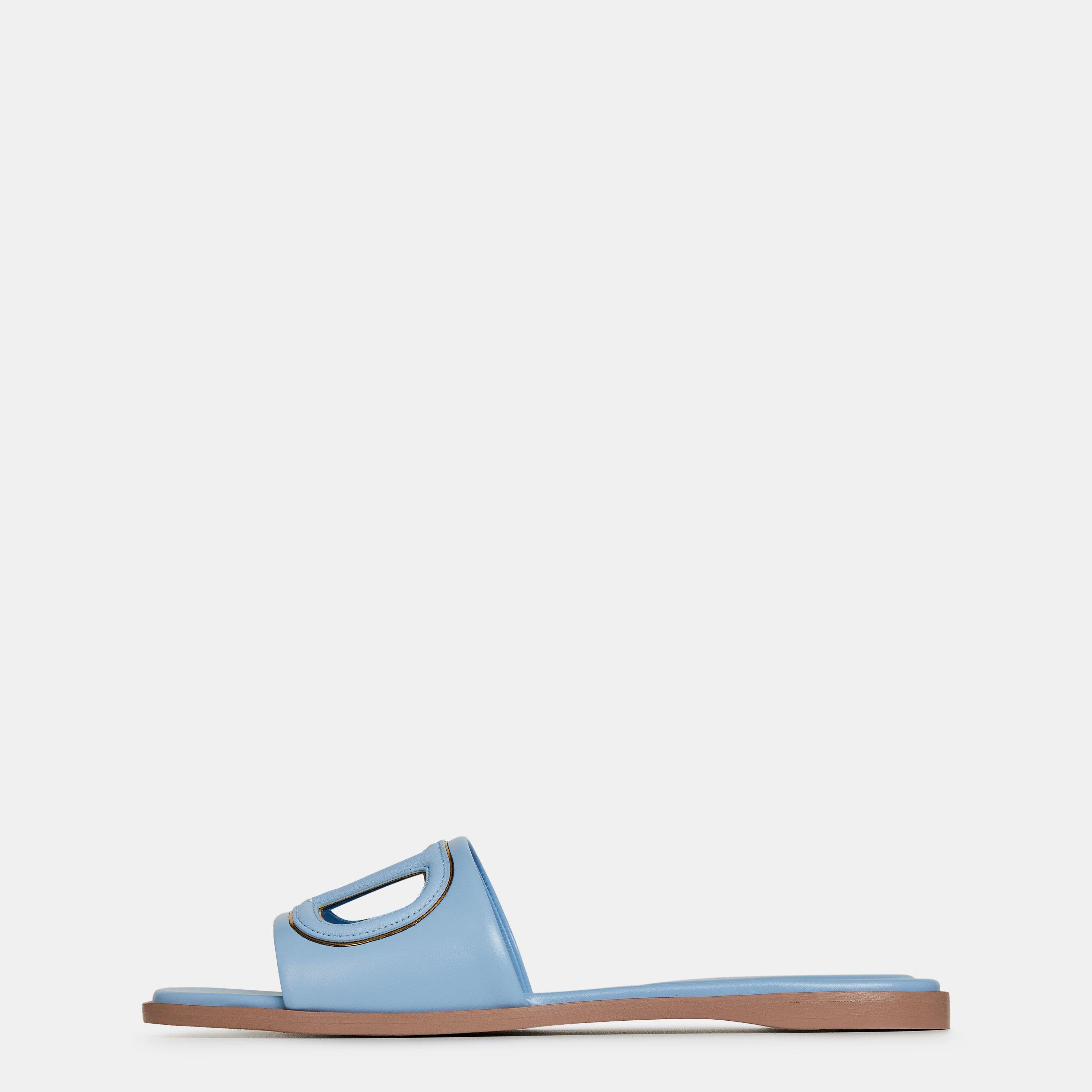 Popeline Blue - Valentino Garavani - Vlogo Cut-Out Sliders - 2